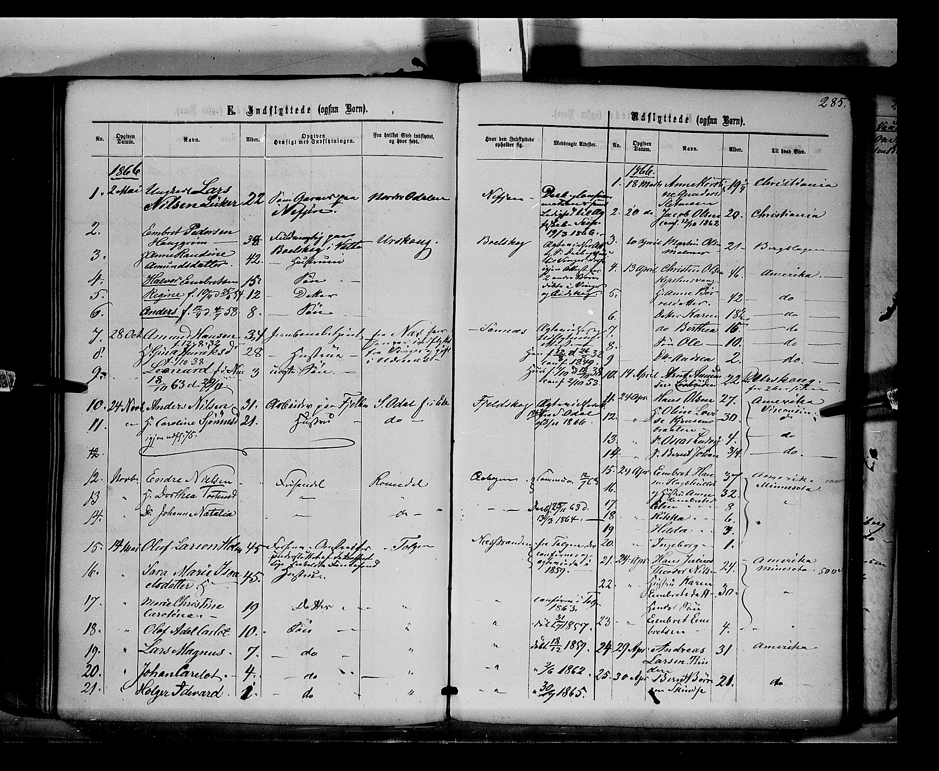 Eidskog prestekontor, SAH/PREST-026/H/Ha/Haa/L0001: Parish register (official) no. 1, 1860-1867, p. 285