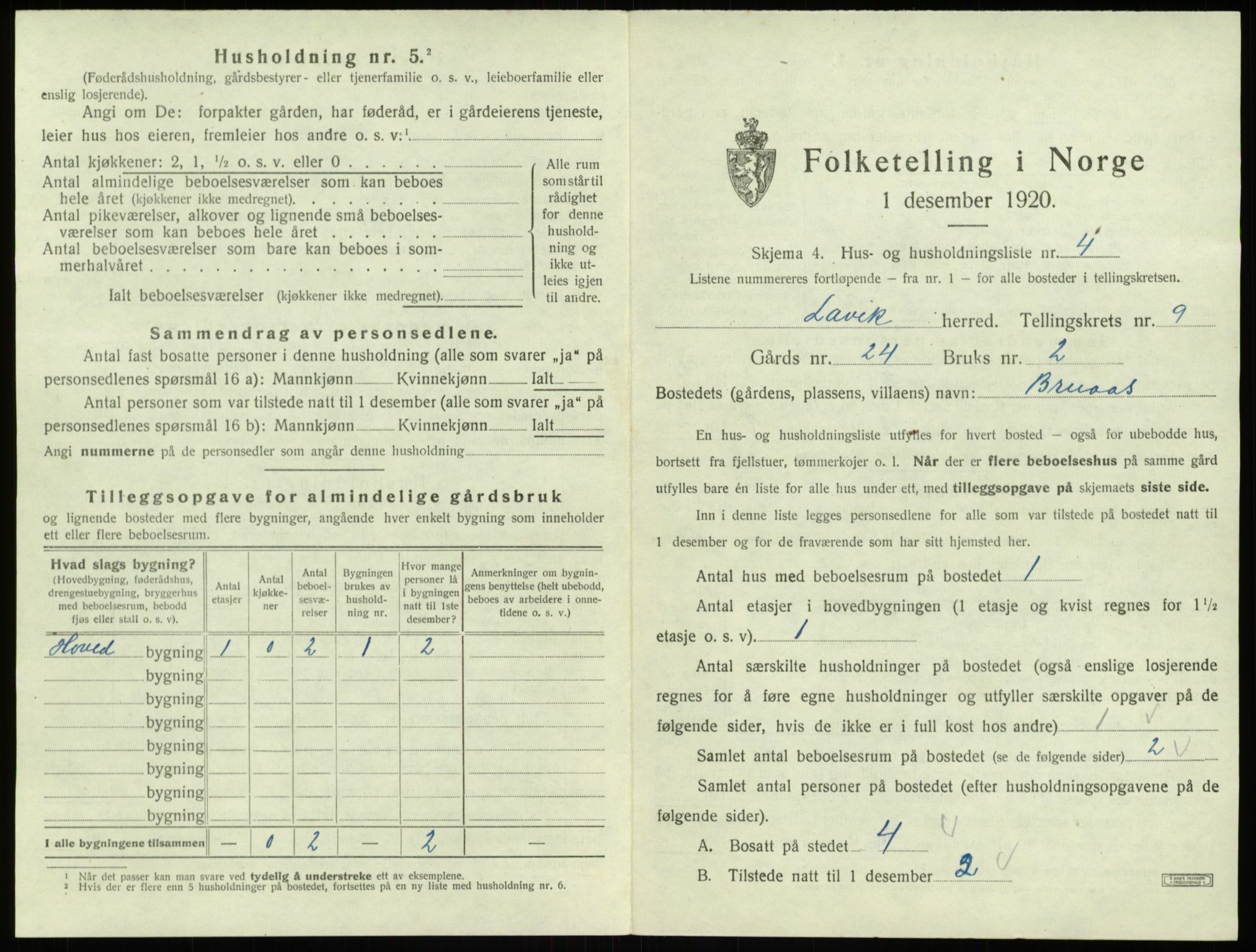 SAB, 1920 census for Lavik, 1920, p. 299