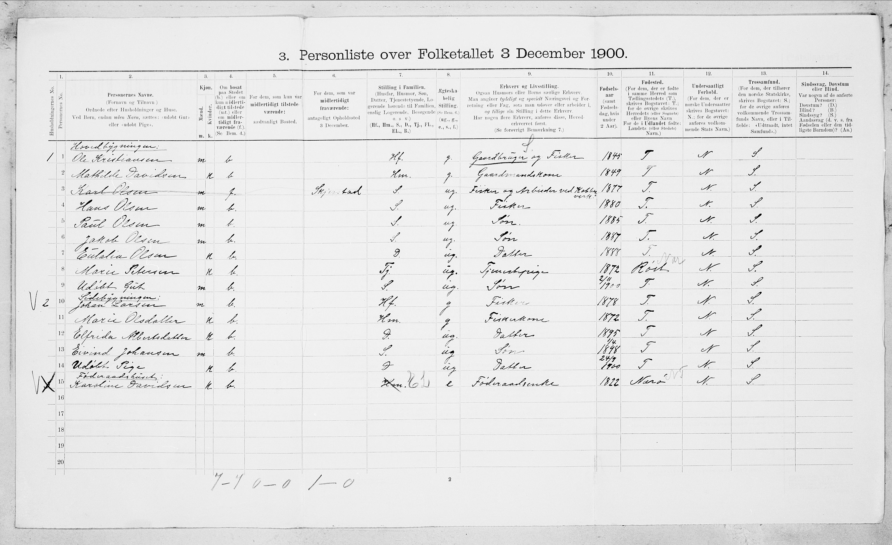 SAT, 1900 census for Bodin, 1900, p. 1211