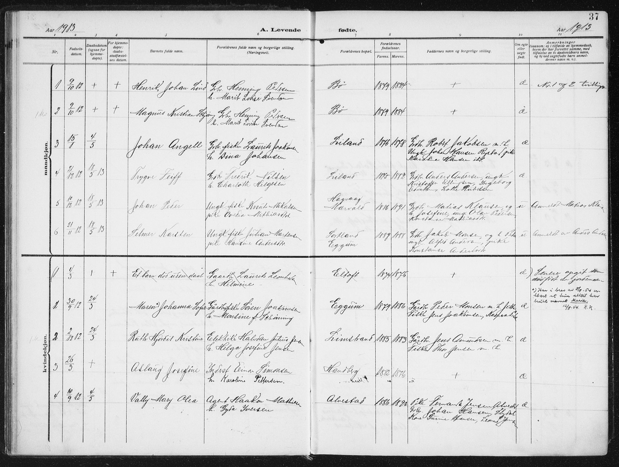 Ministerialprotokoller, klokkerbøker og fødselsregistre - Nordland, SAT/A-1459/880/L1135: Parish register (official) no. 880A09, 1908-1919, p. 37