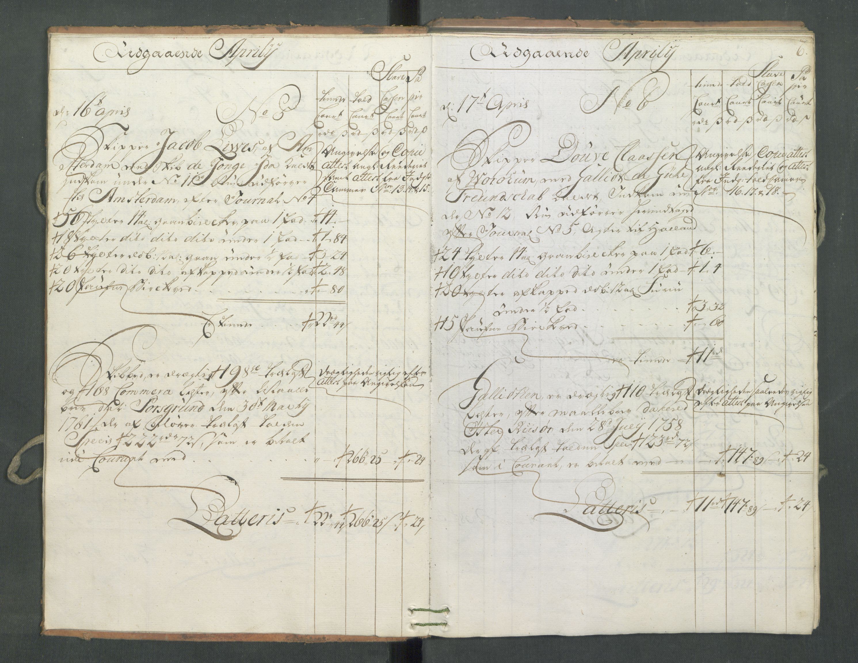 Generaltollkammeret, tollregnskaper, AV/RA-EA-5490/R09/L0034/0001: Tollregnskaper Holmestrand / Utgående hovedtollbok, 1762, p. 5b-6a