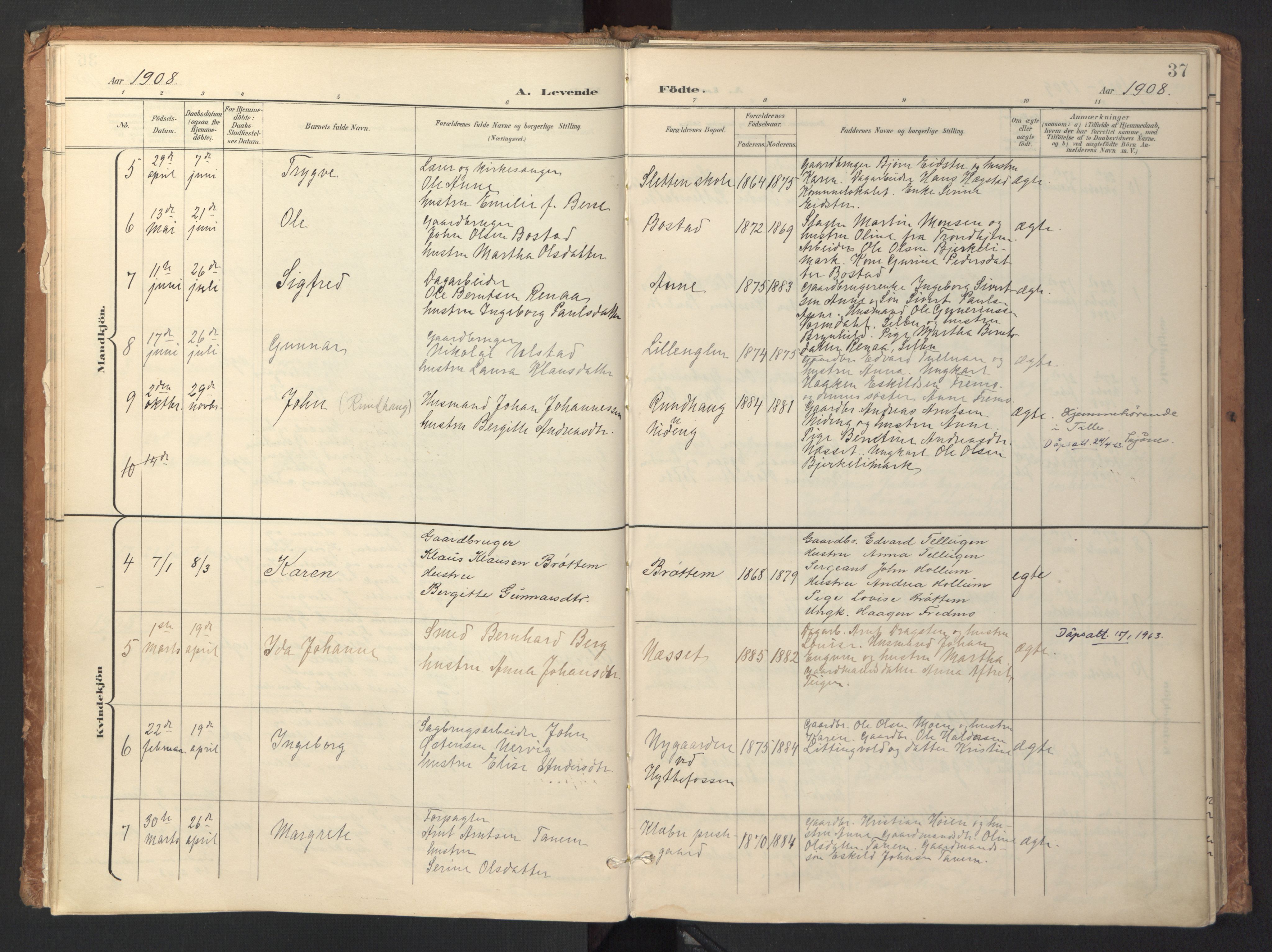 Ministerialprotokoller, klokkerbøker og fødselsregistre - Sør-Trøndelag, SAT/A-1456/618/L0448: Parish register (official) no. 618A11, 1898-1916, p. 37