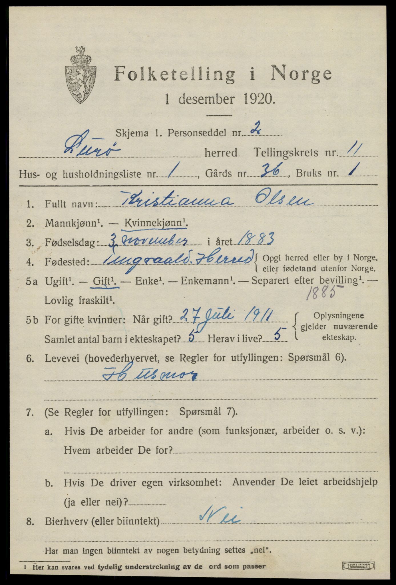 SAT, 1920 census for Lurøy, 1920, p. 4695