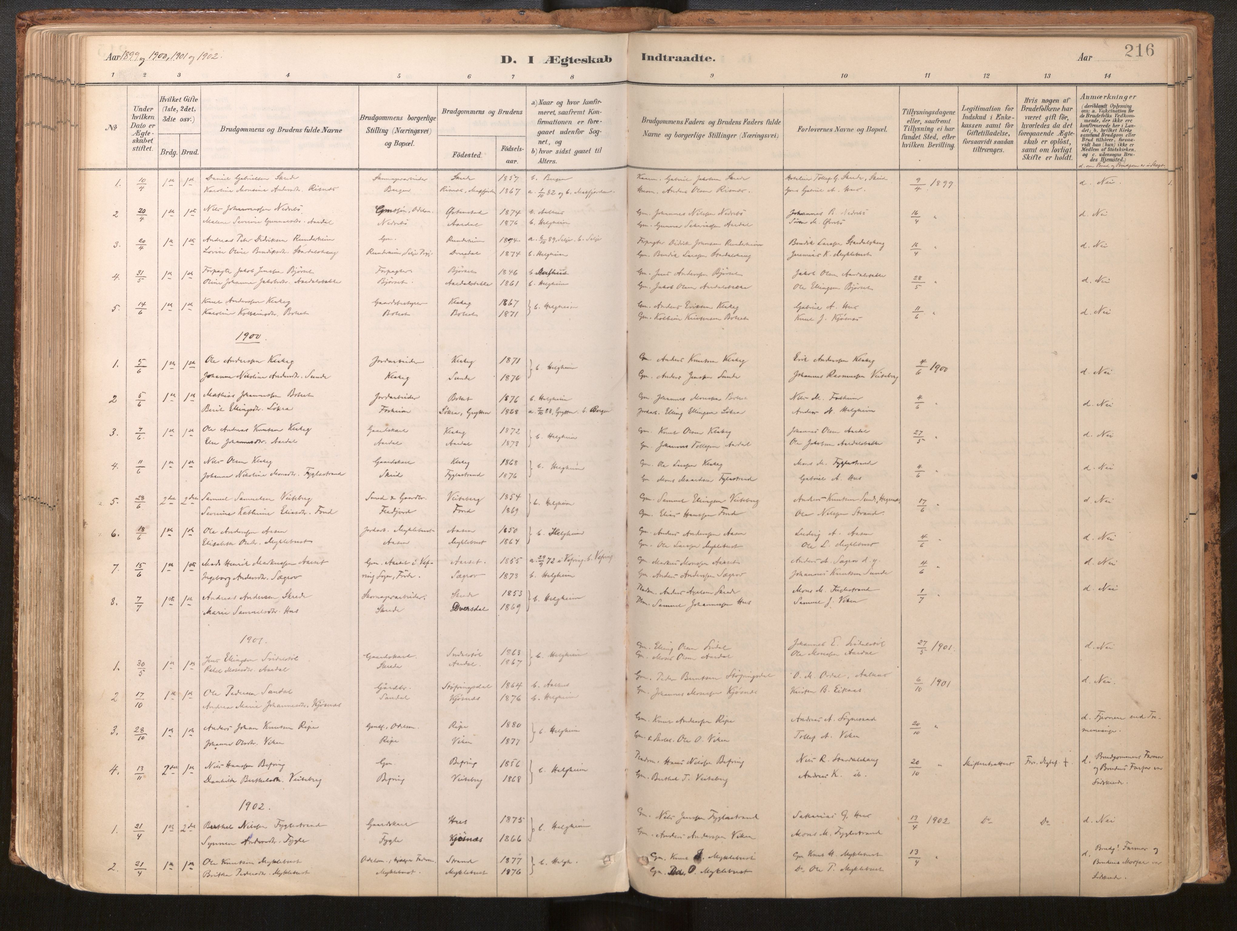 Jølster sokneprestembete, SAB/A-80701/H/Haa/Haac/L0001: Parish register (official) no. C 1, 1882-1928, p. 216