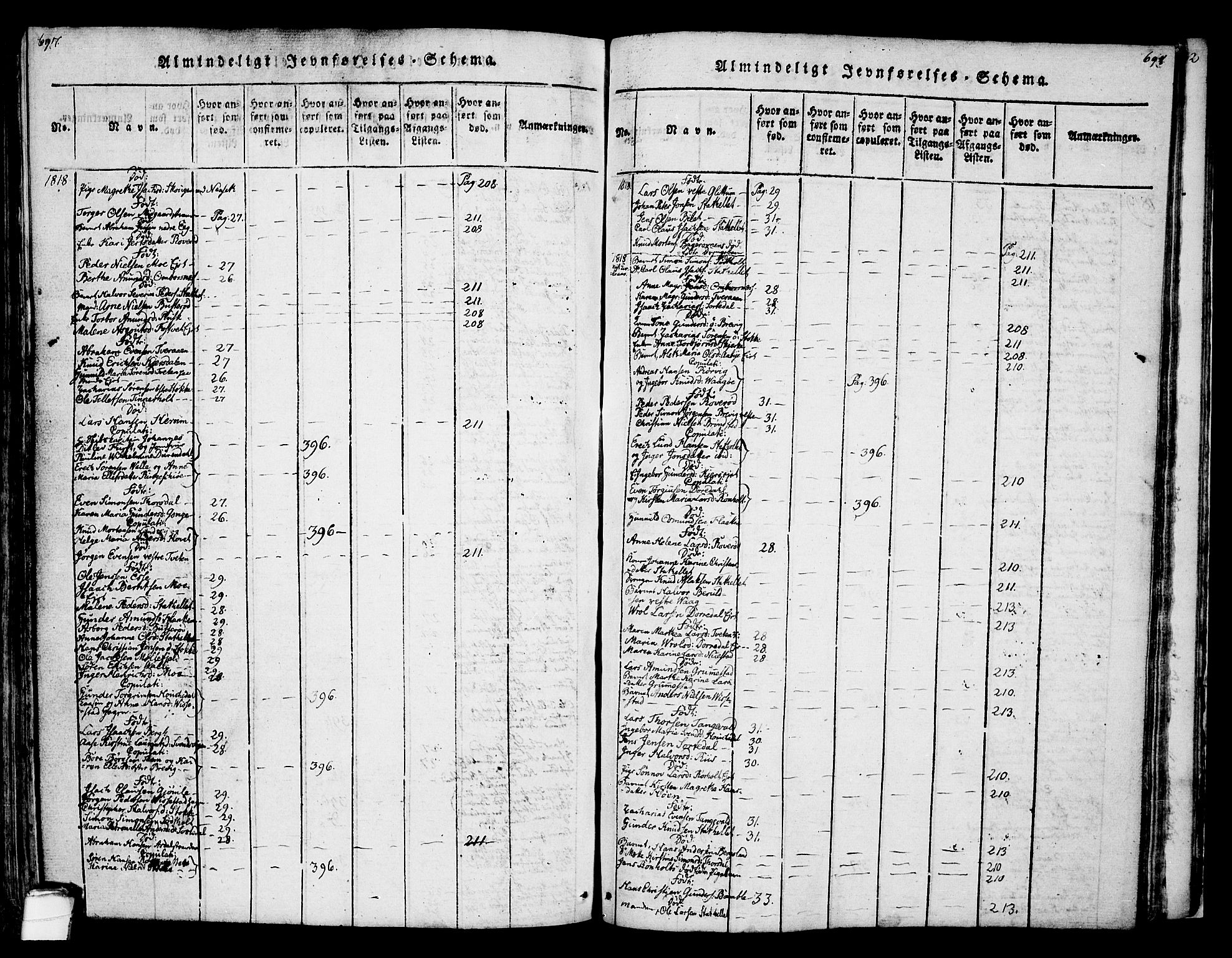 Bamble kirkebøker, SAKO/A-253/F/Fa/L0003: Parish register (official) no. I 3 /1, 1814-1834, p. 697-698