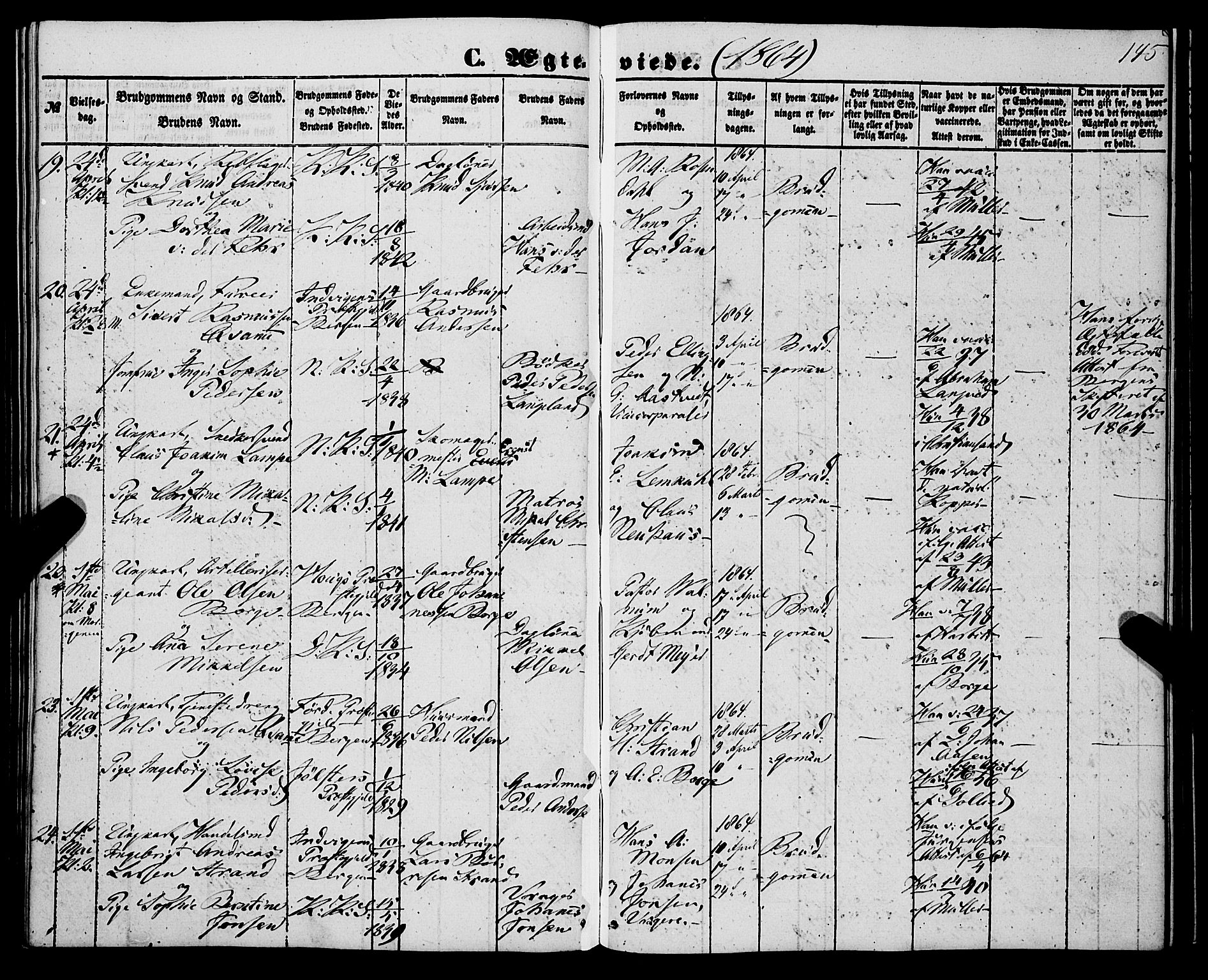 Korskirken sokneprestembete, SAB/A-76101/H/Haa/L0035: Parish register (official) no. D 2, 1852-1867, p. 145