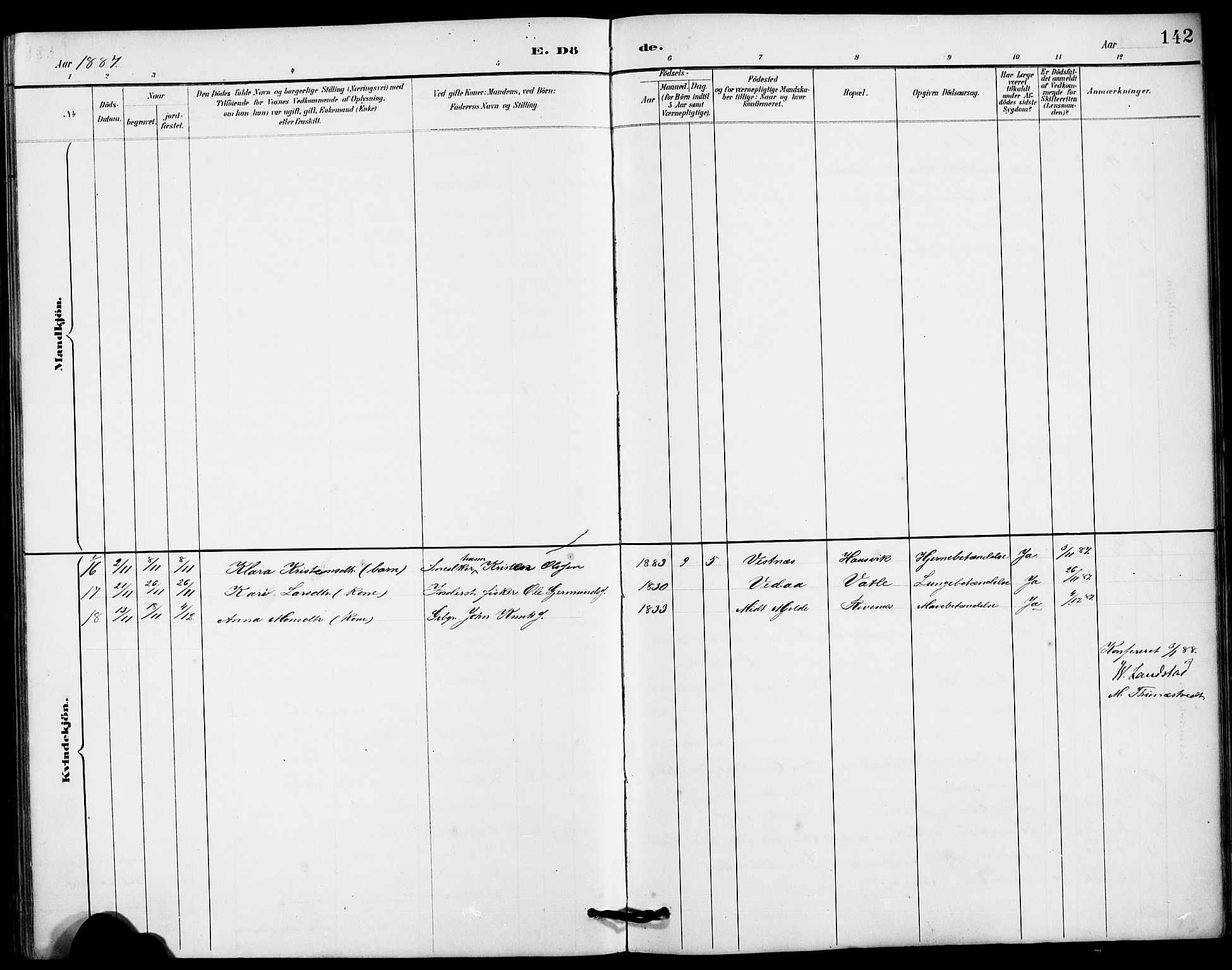 Haus sokneprestembete, AV/SAB-A-75601/H/Hab: Parish register (copy) no. B 3, 1885-1899, p. 142