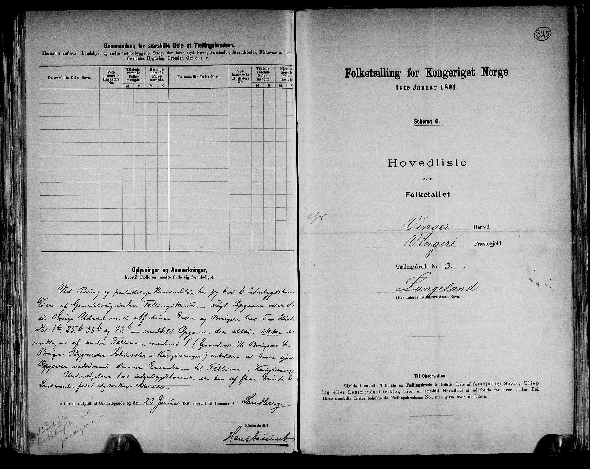 RA, 1891 census for 0421 Vinger, 1891, p. 8