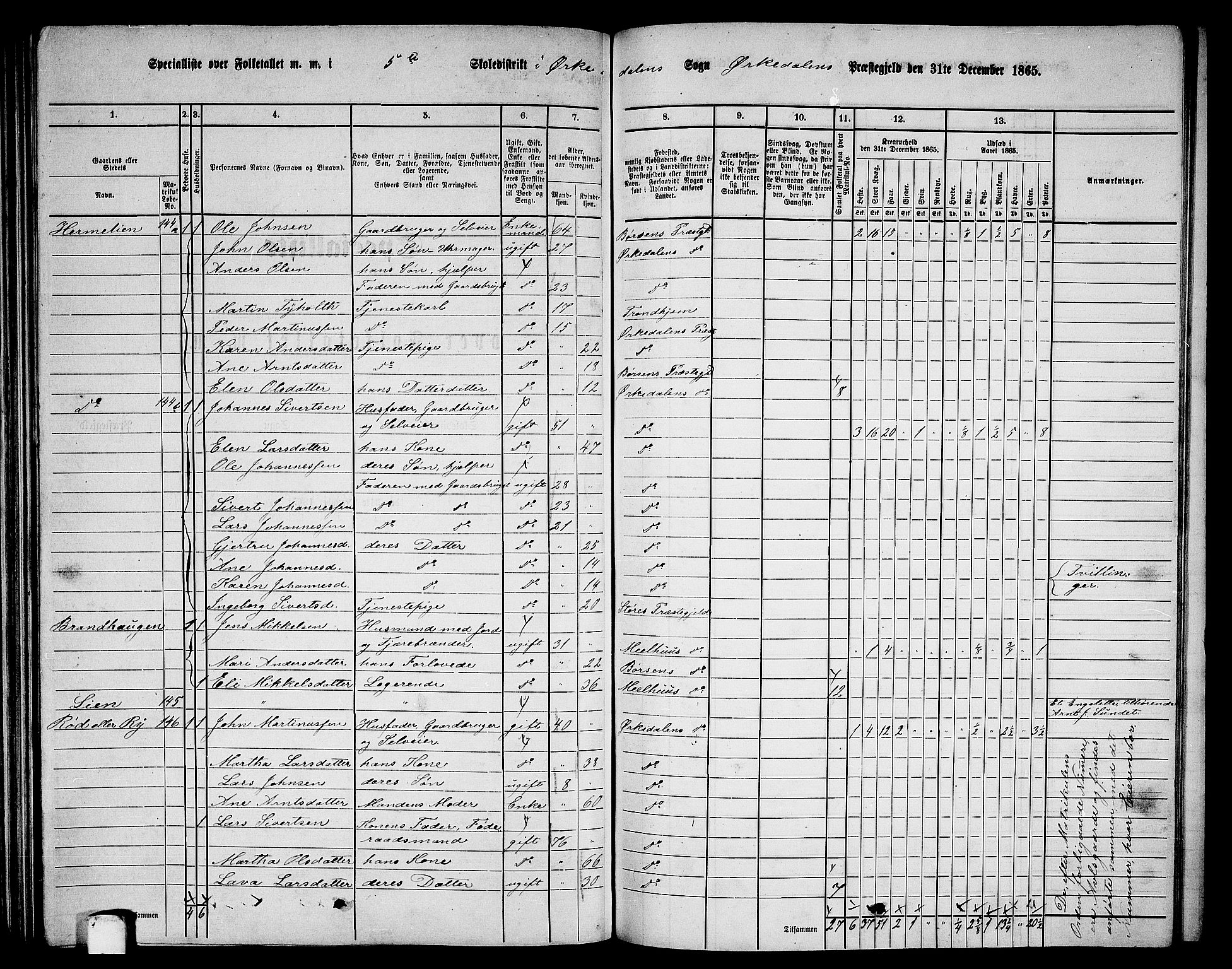 RA, 1865 census for Orkdal, 1865, p. 139