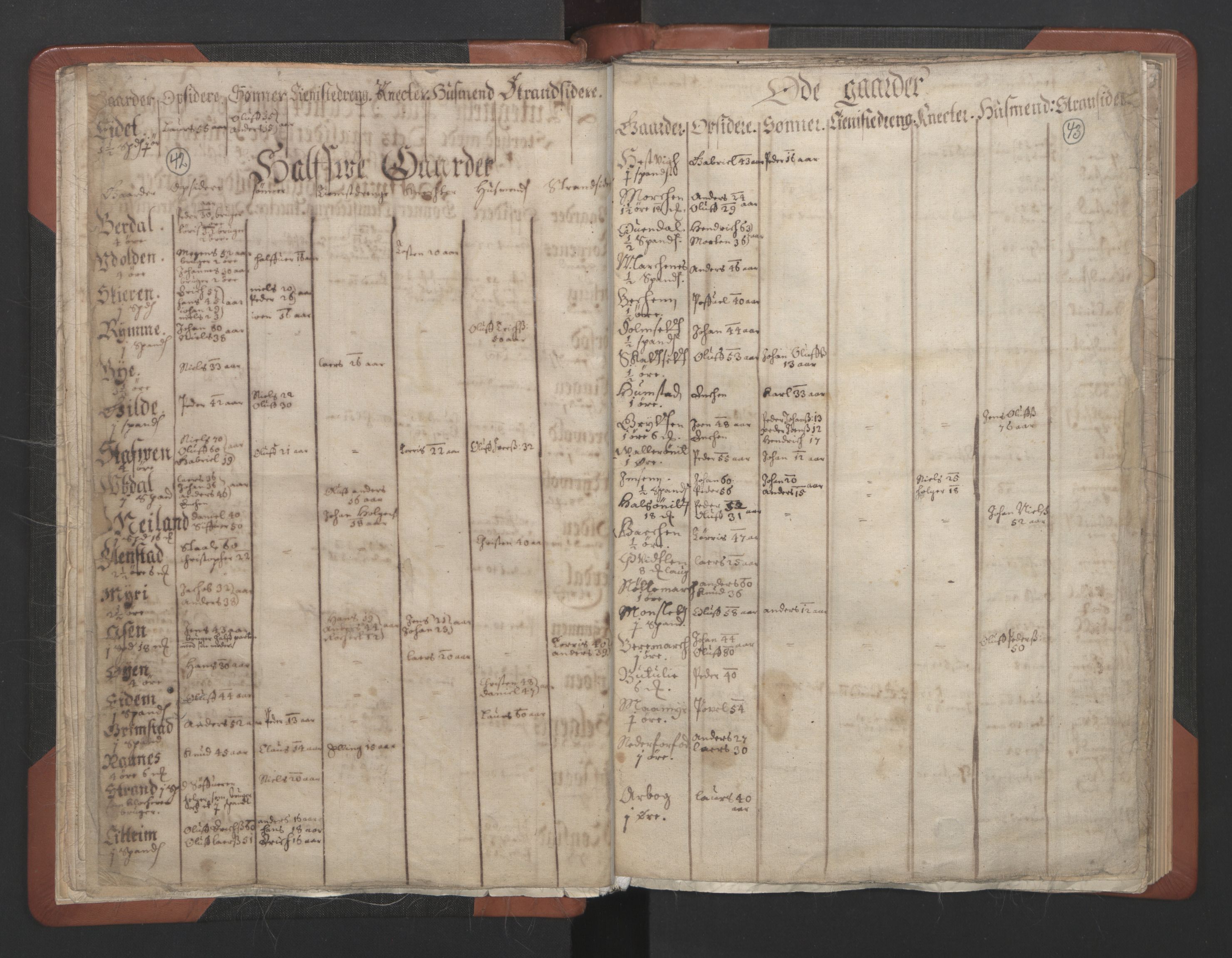 RA, Vicar's Census 1664-1666, no. 30: Fosen deanery, 1664-1666, p. 42-43