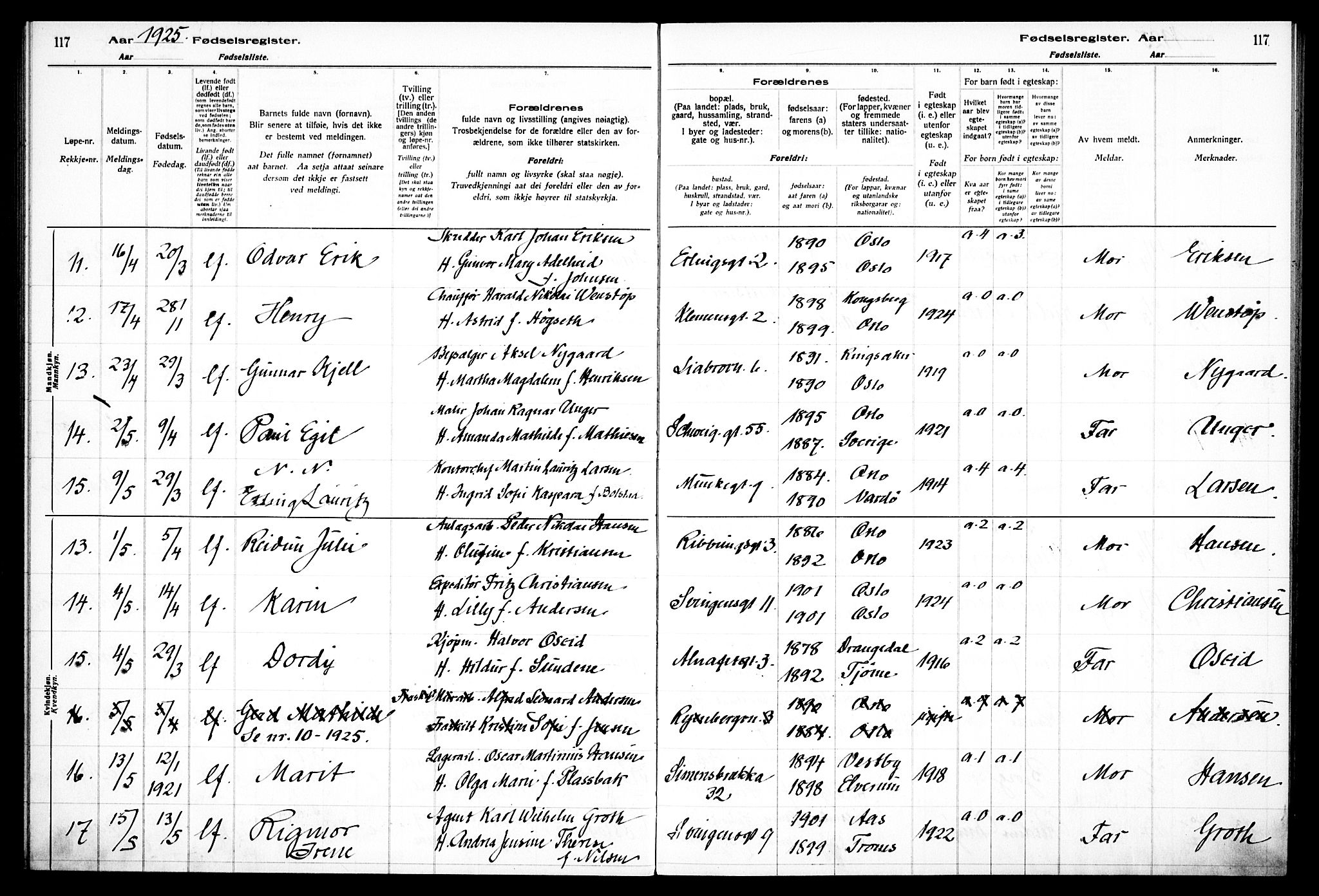 Gamlebyen prestekontor Kirkebøker, AV/SAO-A-10884/J/Ja/L0001: Birth register no. 1, 1916-1936, p. 117