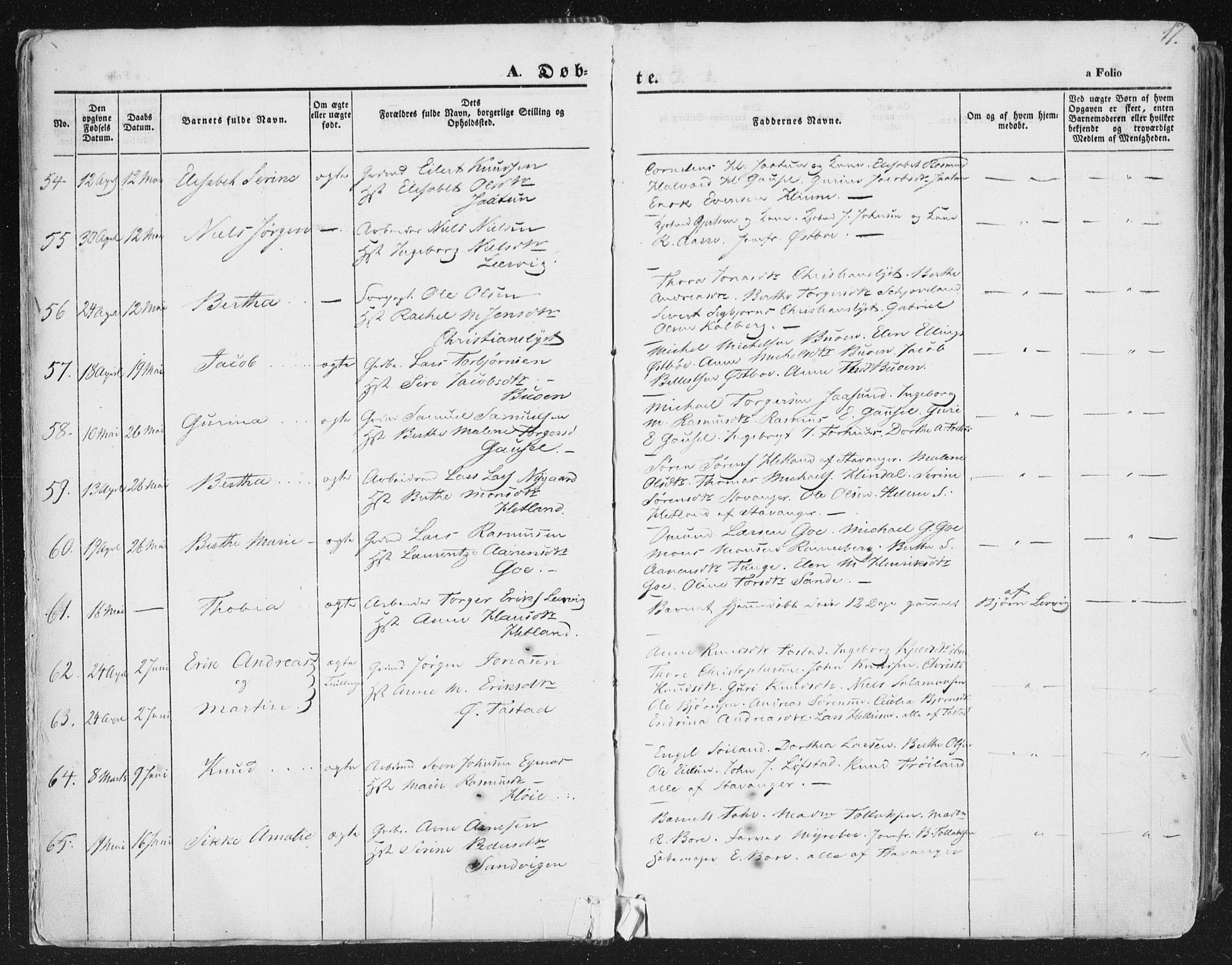 Hetland sokneprestkontor, AV/SAST-A-101826/30/30BA/L0002: Parish register (official) no. A 2, 1849-1869, p. 17