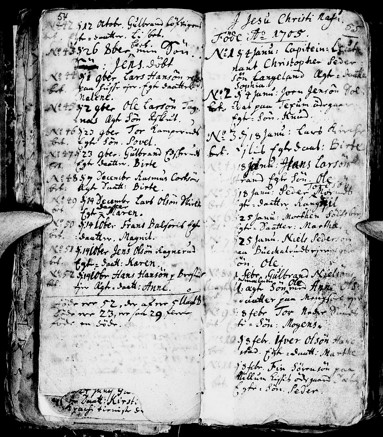 Nes prestekontor, Hedmark, AV/SAH-PREST-020/L/La/L0001: Parish register (copy) no. 1, 1663-1784, p. 54-55