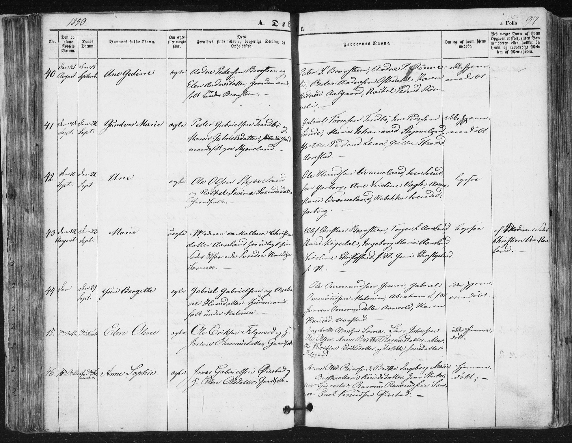 Høyland sokneprestkontor, AV/SAST-A-101799/001/30BA/L0008: Parish register (official) no. A 8, 1841-1856, p. 97