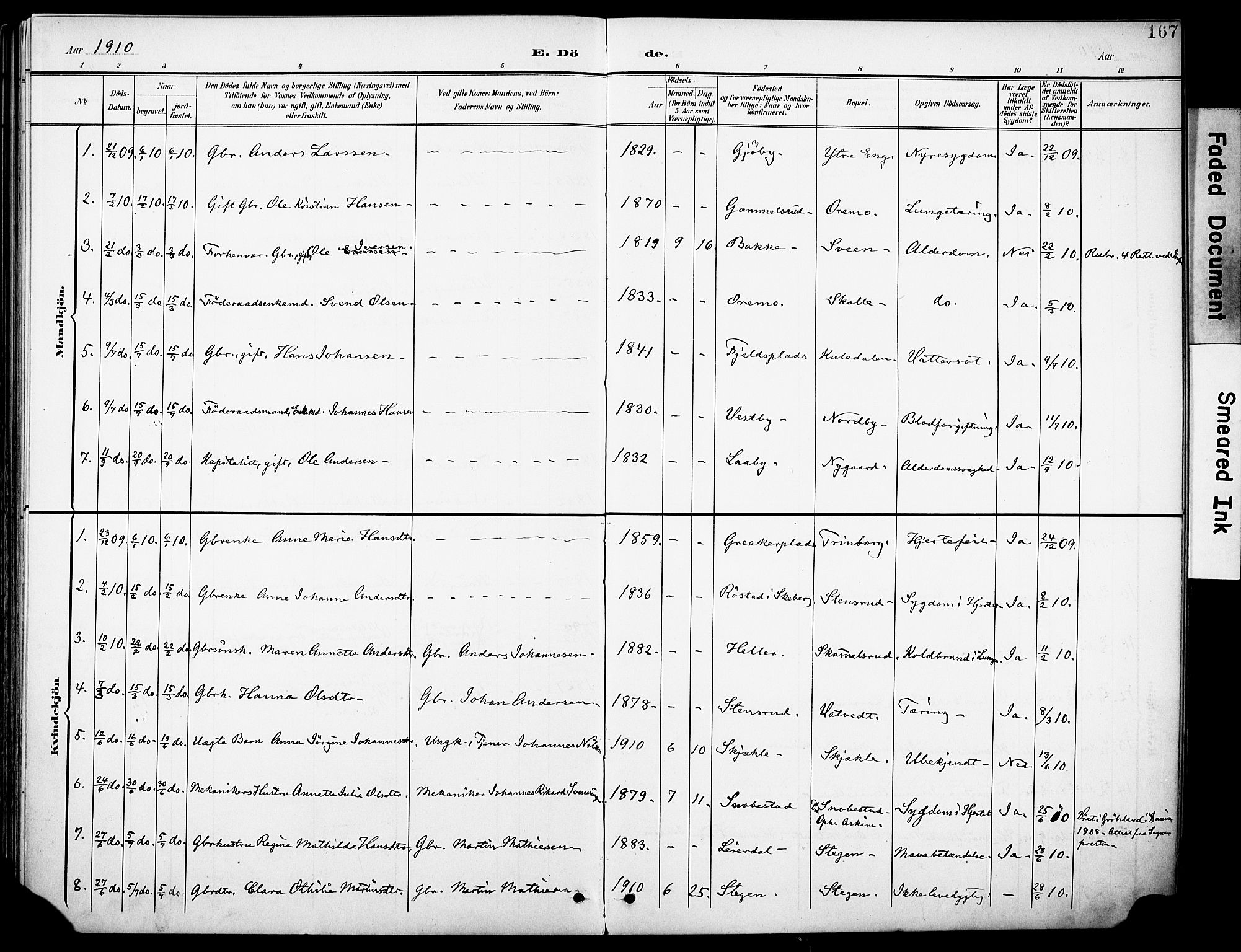 Rakkestad prestekontor Kirkebøker, AV/SAO-A-2008/F/Fb/L0002: Parish register (official) no. II 2, 1900-1920, p. 167