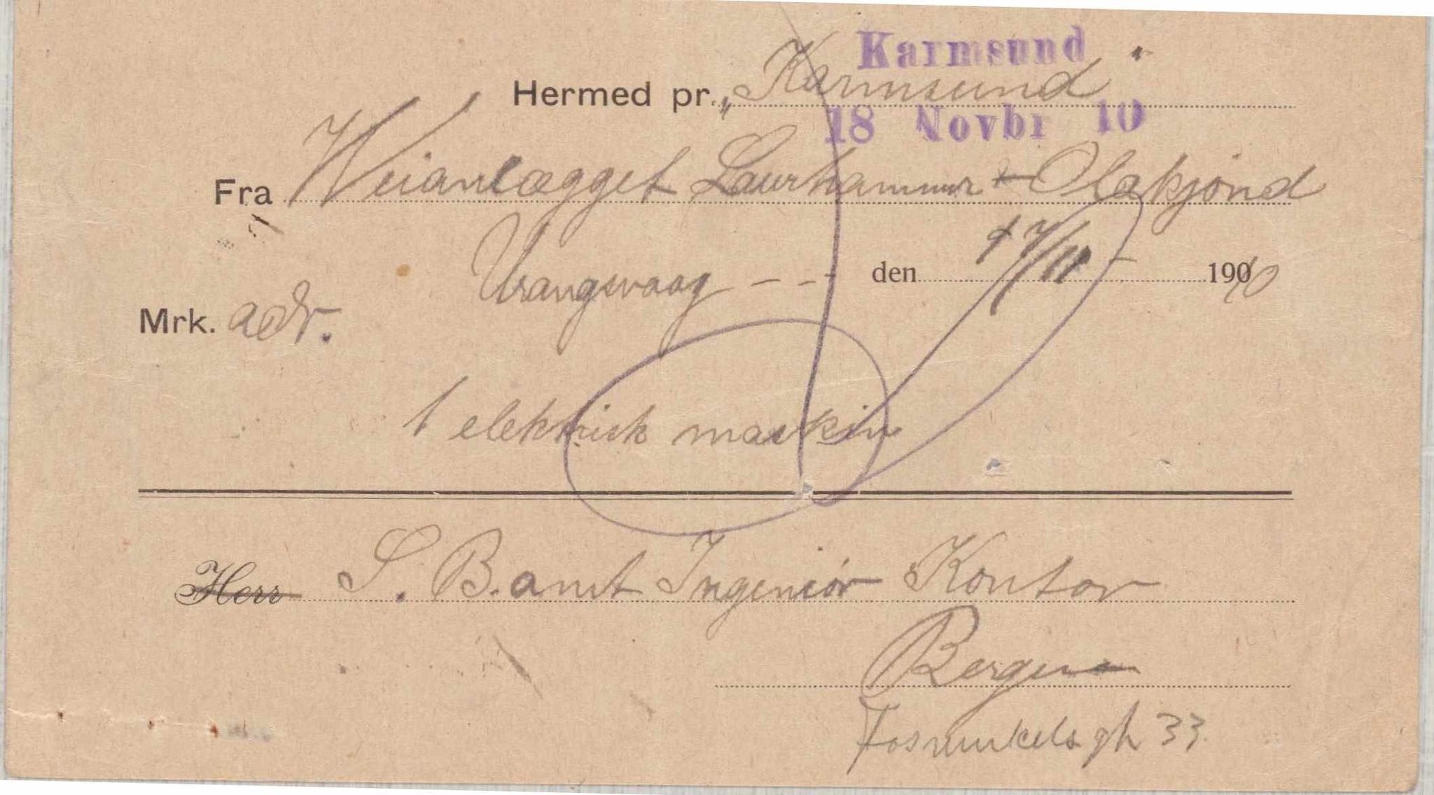 Finnaas kommune. Formannskapet, IKAH/1218a-021/E/Ea/L0001/0003: Rekneskap for veganlegg / Rekneskap for veganlegget Laurhammer - Olakjødn, 1909-1911, p. 57