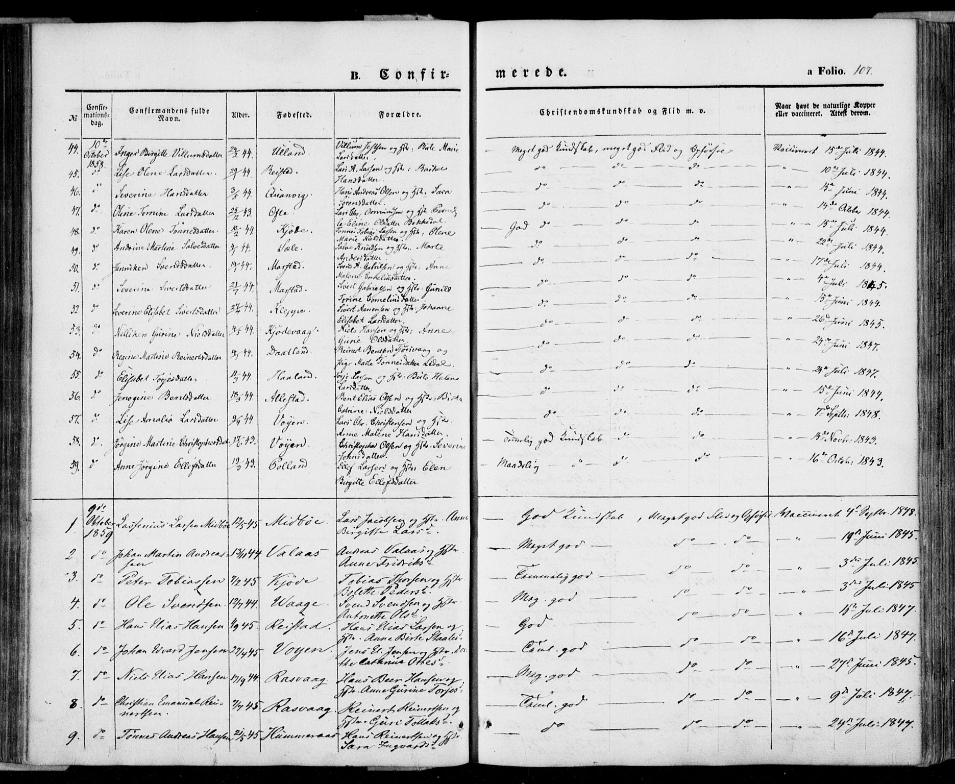 Flekkefjord sokneprestkontor, AV/SAK-1111-0012/F/Fa/Fab/L0004: Parish register (official) no. A 4, 1850-1875, p. 107