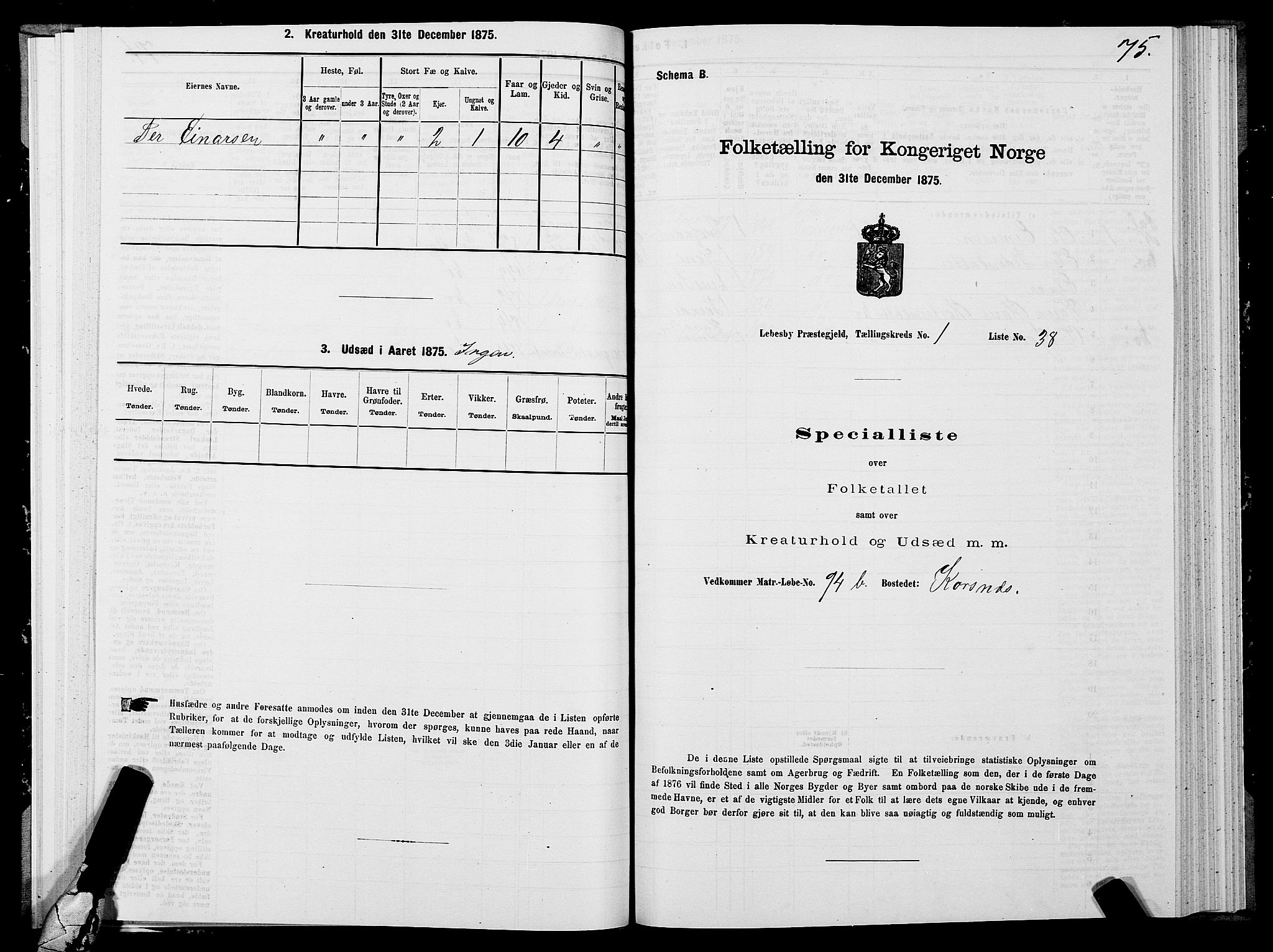 SATØ, 1875 census for 2022P Lebesby, 1875, p. 1075