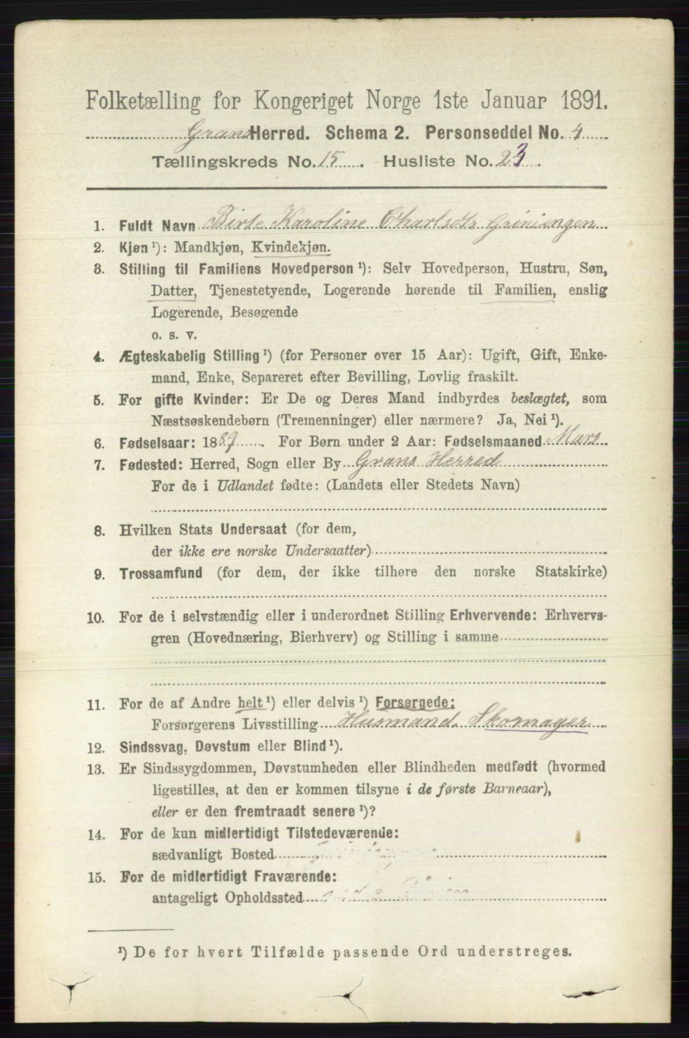 RA, 1891 census for 0534 Gran, 1891, p. 7732