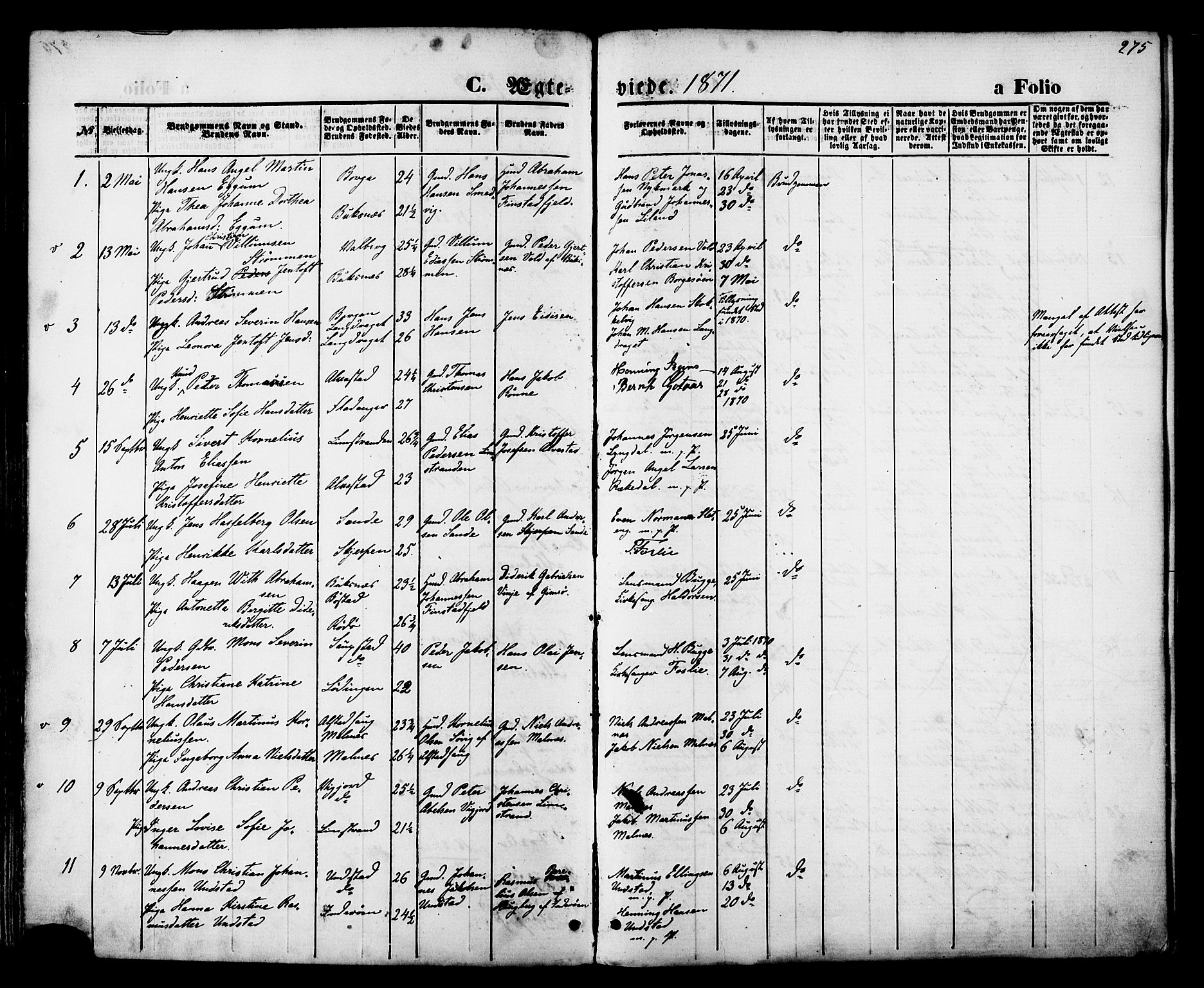 Ministerialprotokoller, klokkerbøker og fødselsregistre - Nordland, SAT/A-1459/880/L1132: Parish register (official) no. 880A06, 1869-1887, p. 275
