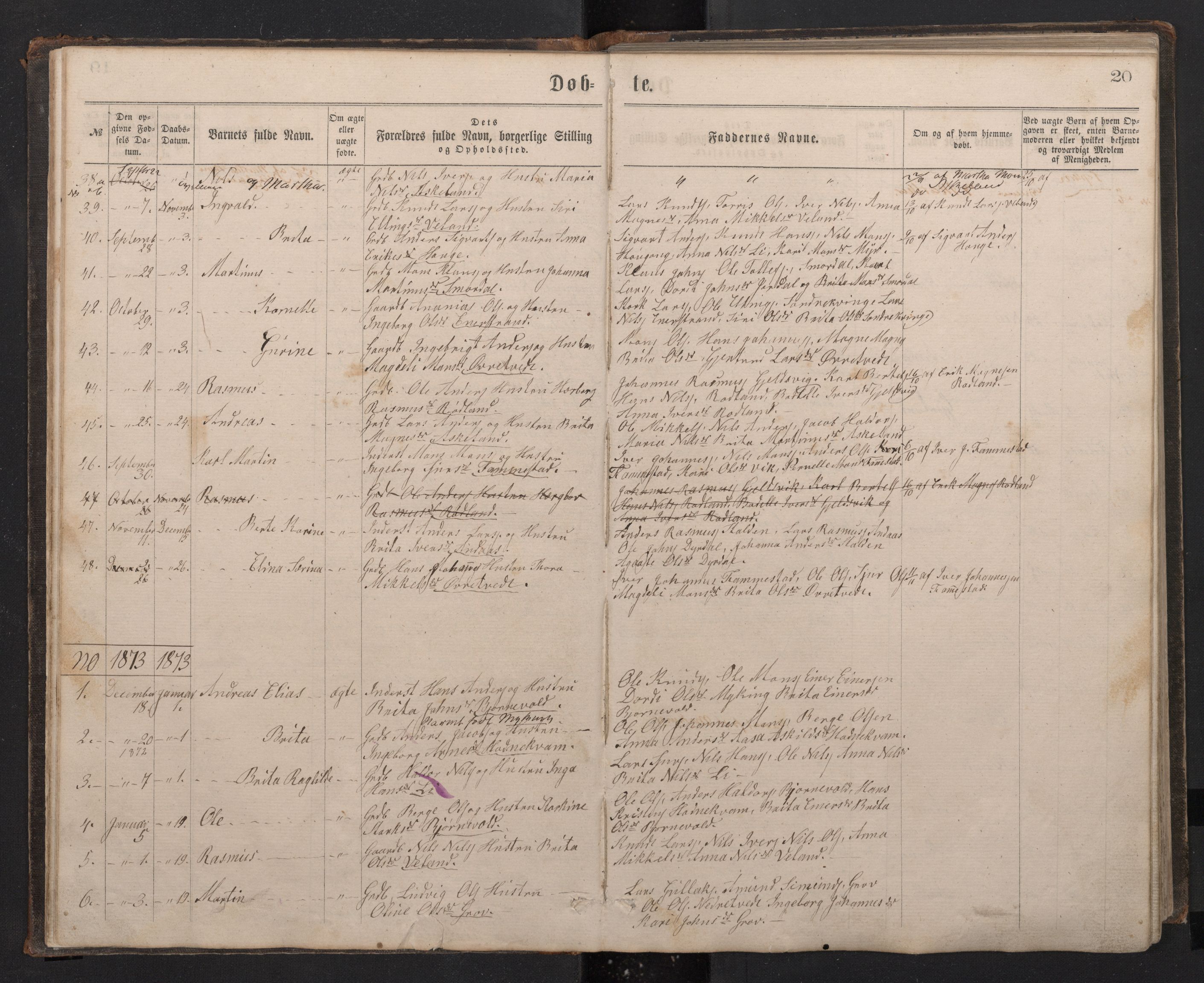 Lindås Sokneprestembete, SAB/A-76701/H/Hab: Parish register (copy) no. E 2, 1867-1892, p. 19b-20a