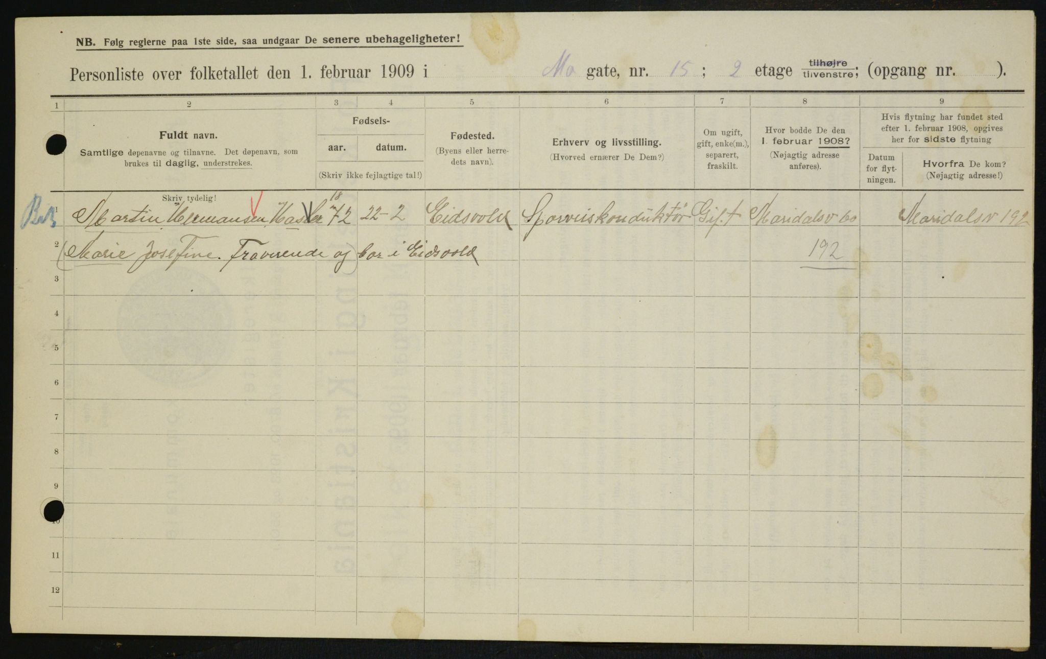 OBA, Municipal Census 1909 for Kristiania, 1909, p. 59243