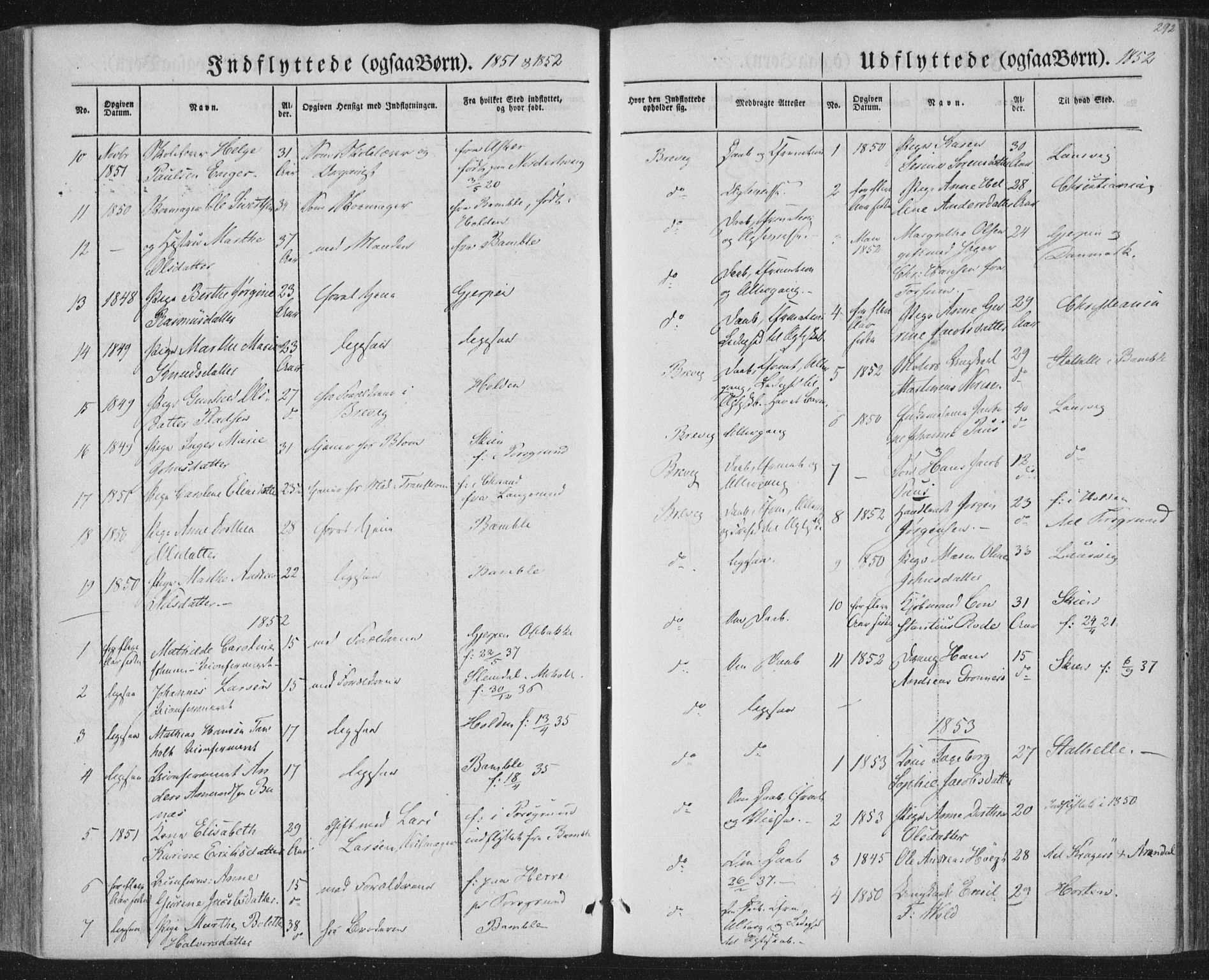 Brevik kirkebøker, SAKO/A-255/F/Fa/L0005: Parish register (official) no. 5, 1847-1865, p. 292