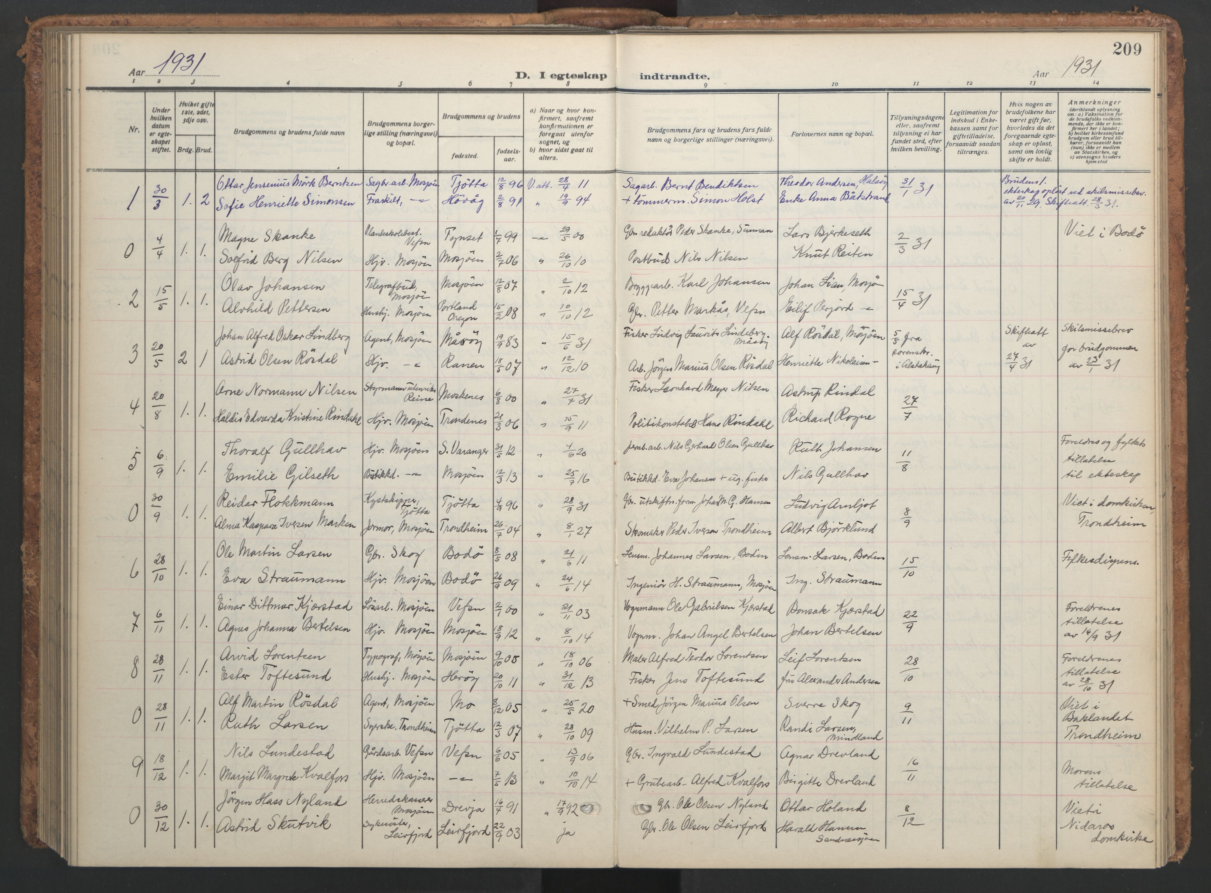 Ministerialprotokoller, klokkerbøker og fødselsregistre - Nordland, AV/SAT-A-1459/820/L0303: Parish register (copy) no. 820C05, 1917-1952, p. 209