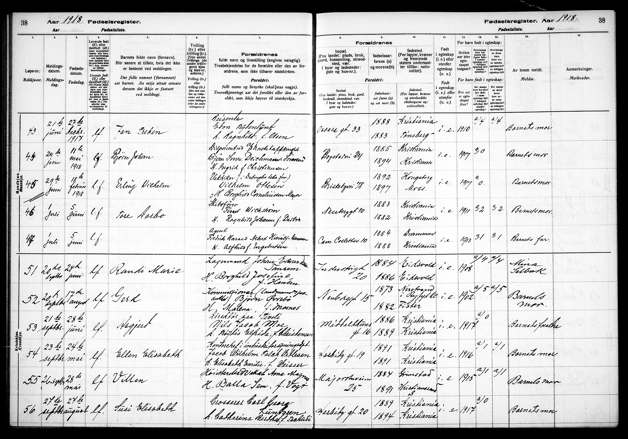 Uranienborg prestekontor Kirkebøker, AV/SAO-A-10877/J/Ja/L0001: Birth register no. 1, 1916-1930, p. 38