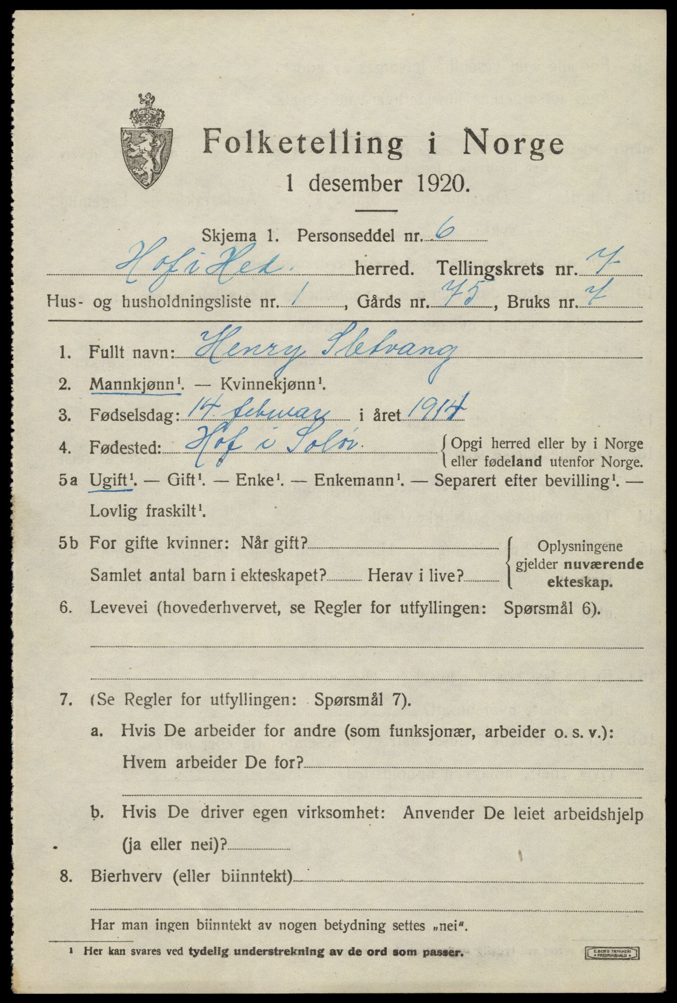 SAH, 1920 census for Hof, 1920, p. 7899