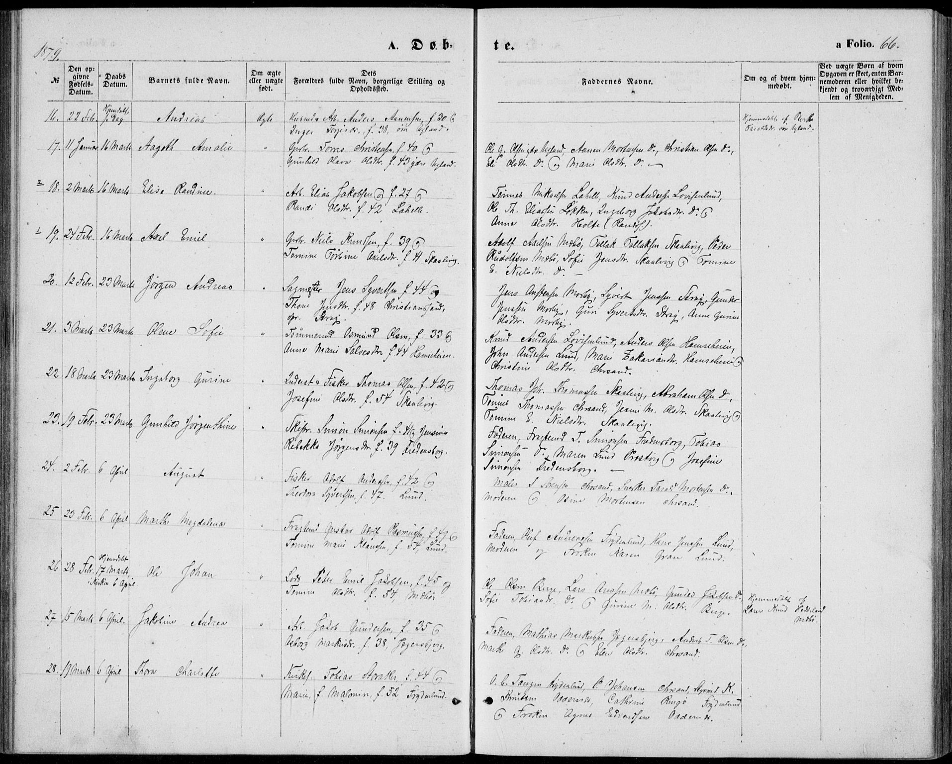 Oddernes sokneprestkontor, AV/SAK-1111-0033/F/Fb/Fba/L0007: Parish register (copy) no. B 7, 1869-1887, p. 66