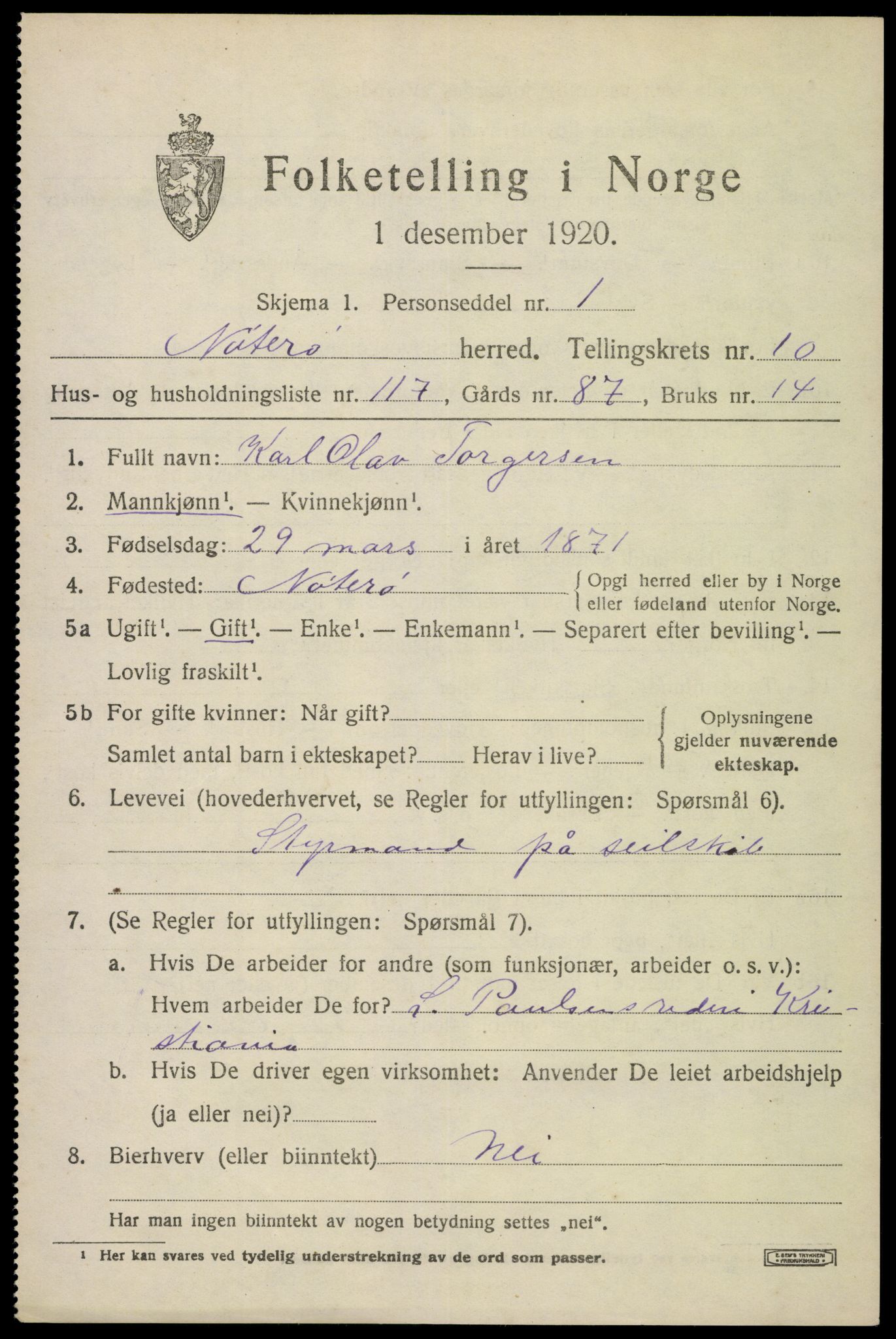 SAKO, 1920 census for Nøtterøy, 1920, p. 13557