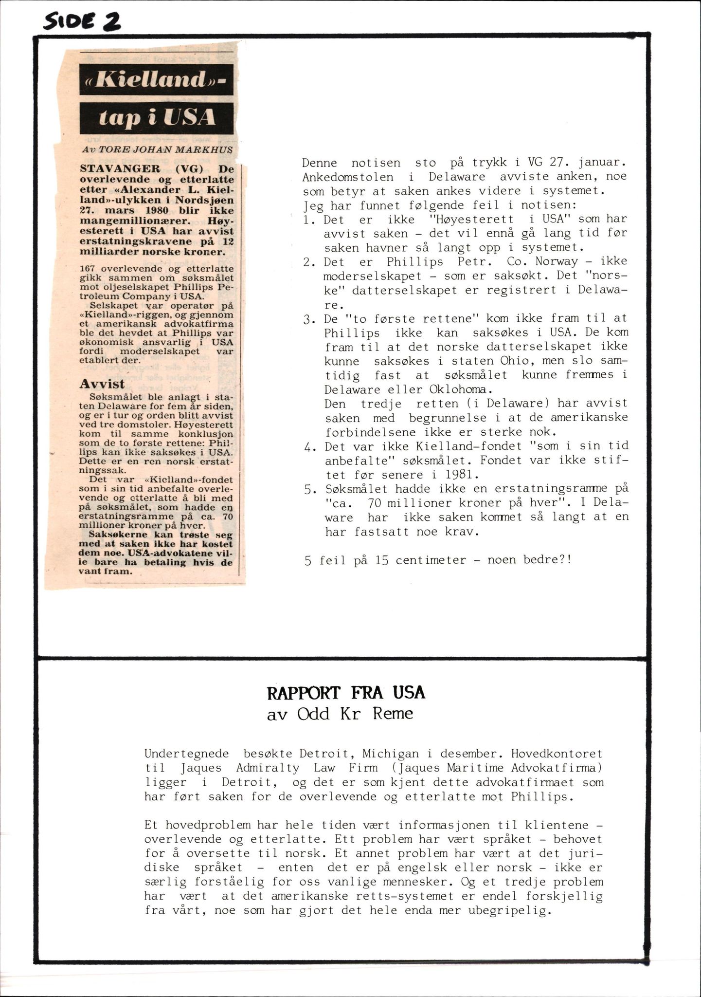 Pa 1660 - Kielland- fondet, AV/SAST-A-102242/X/Xa/L0001: Rapport til overlevende og etterlatte/ Kielland Bulletin, 1980-1998