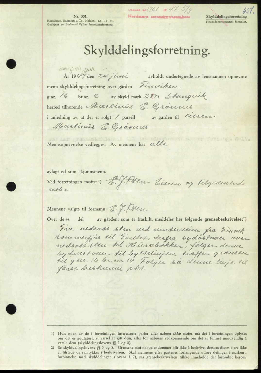 Nordmøre sorenskriveri, AV/SAT-A-4132/1/2/2Ca: Mortgage book no. A105, 1947-1947, Diary no: : 1761/1947