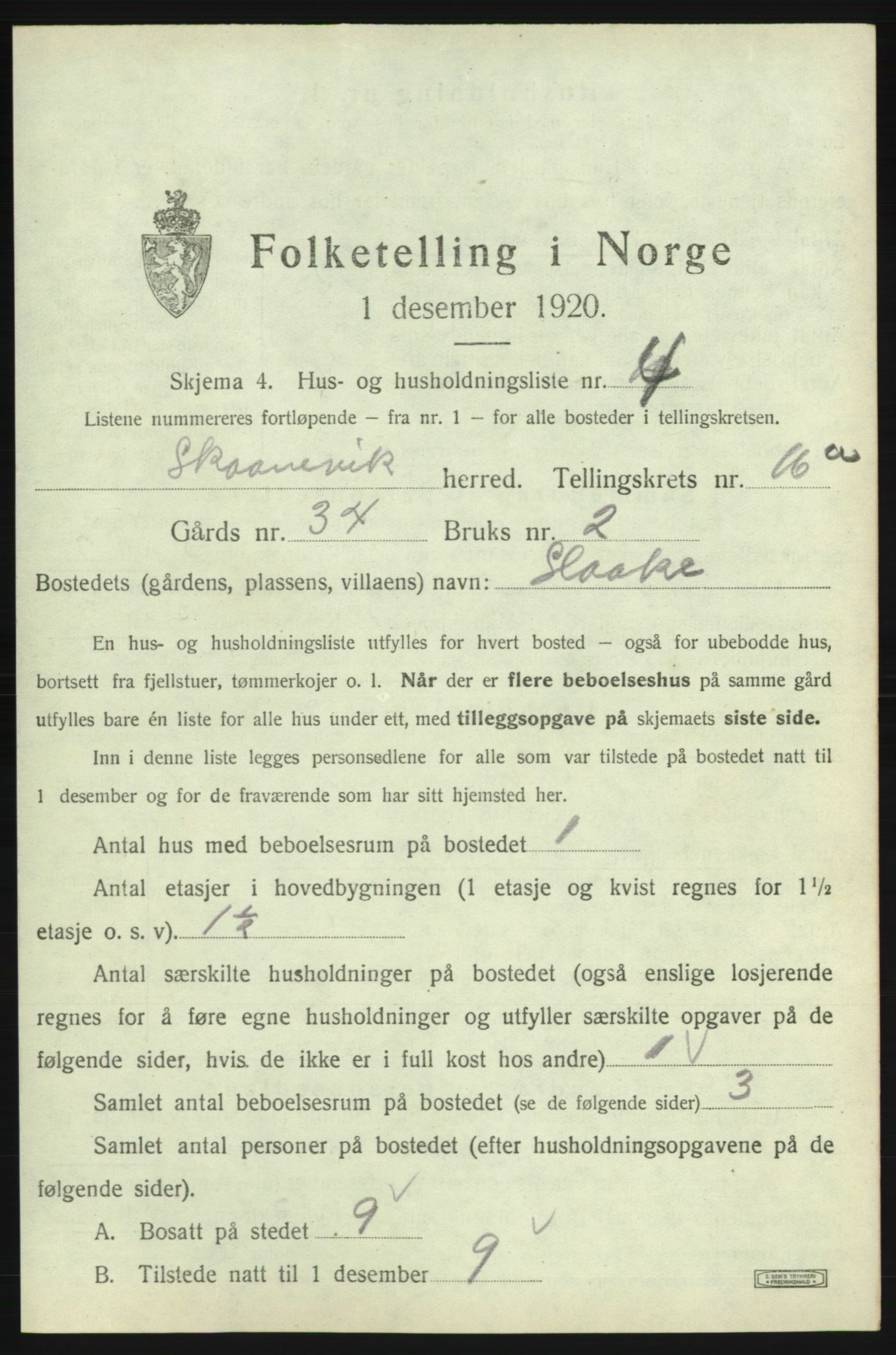 SAB, 1920 census for Skånevik, 1920, p. 1608