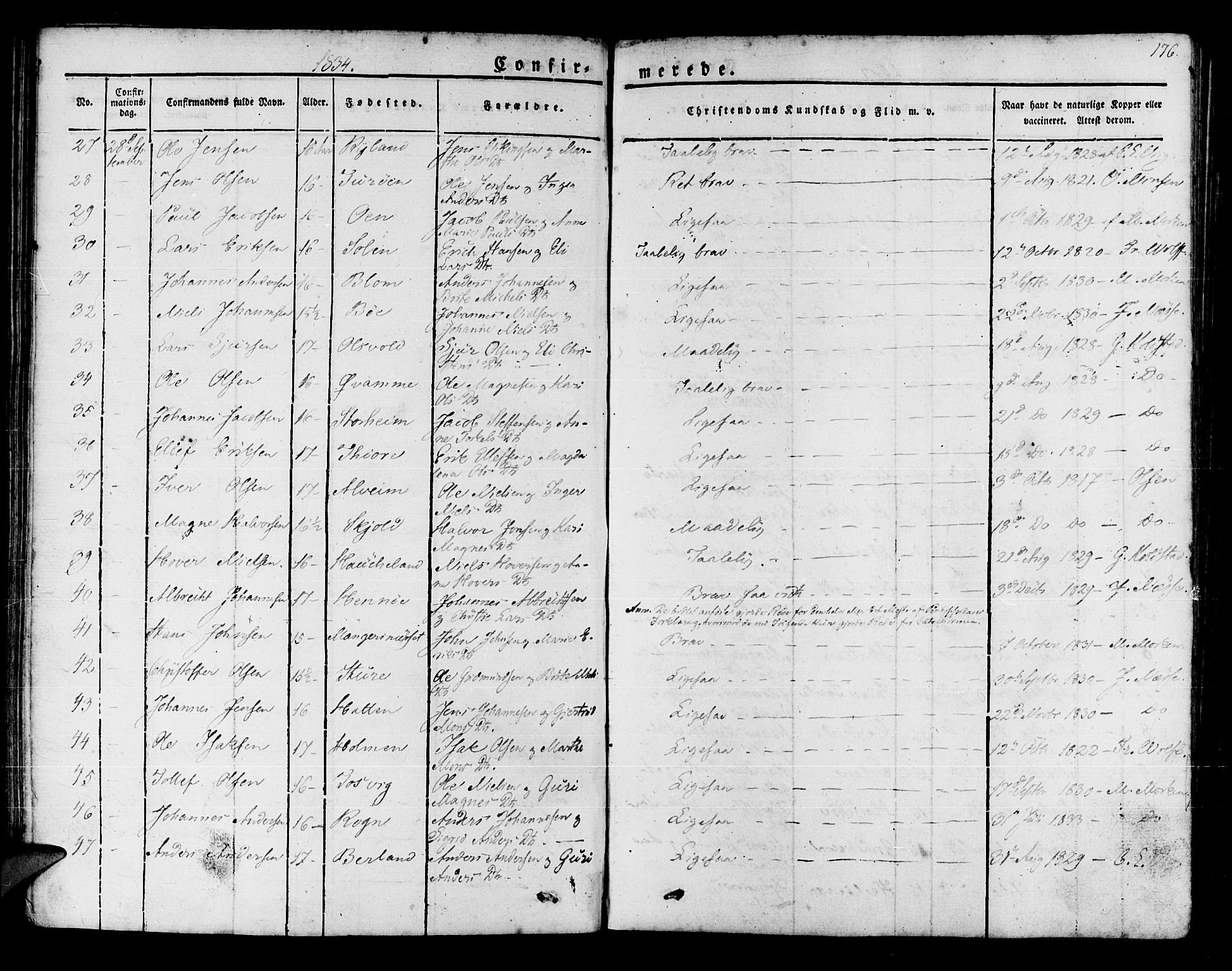 Manger sokneprestembete, SAB/A-76801/H/Haa: Parish register (official) no. A 4, 1824-1838, p. 176