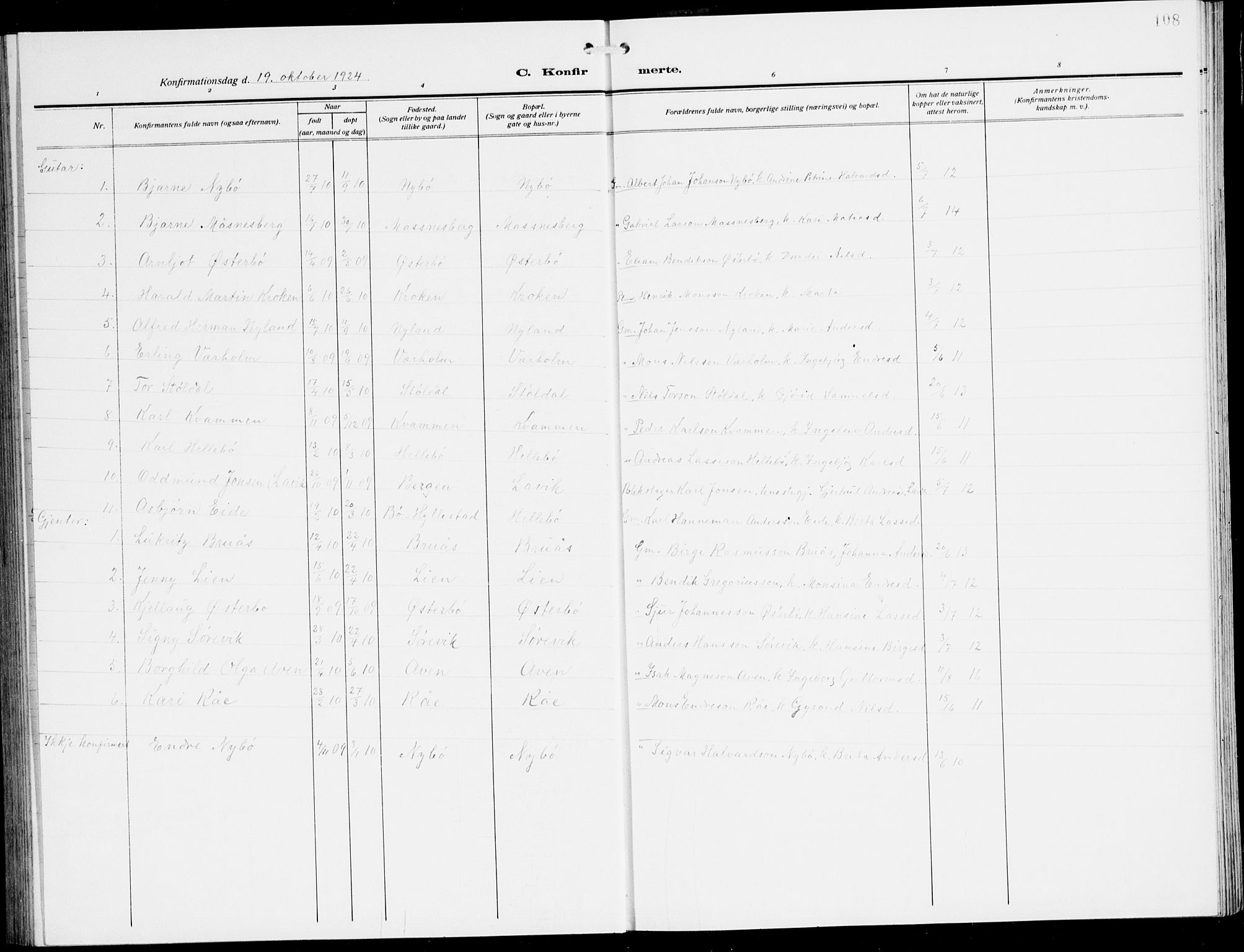 Lavik sokneprestembete, SAB/A-80901: Parish register (copy) no. A 3, 1911-1942, p. 108