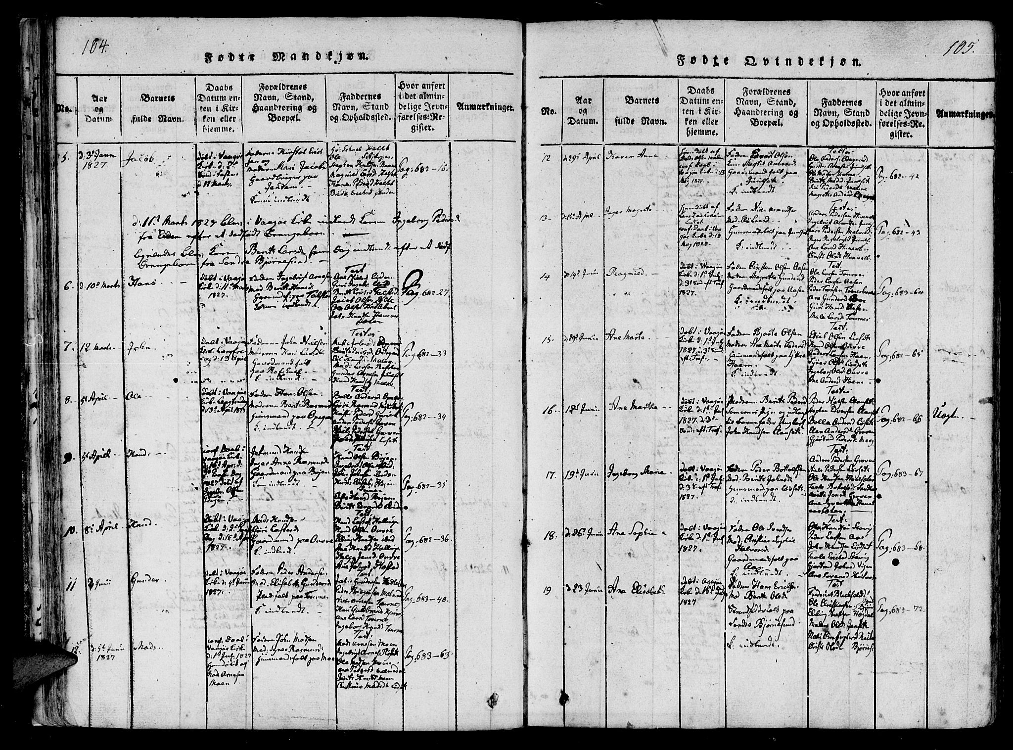 Ministerialprotokoller, klokkerbøker og fødselsregistre - Møre og Romsdal, SAT/A-1454/565/L0747: Parish register (official) no. 565A01, 1817-1844, p. 104-105