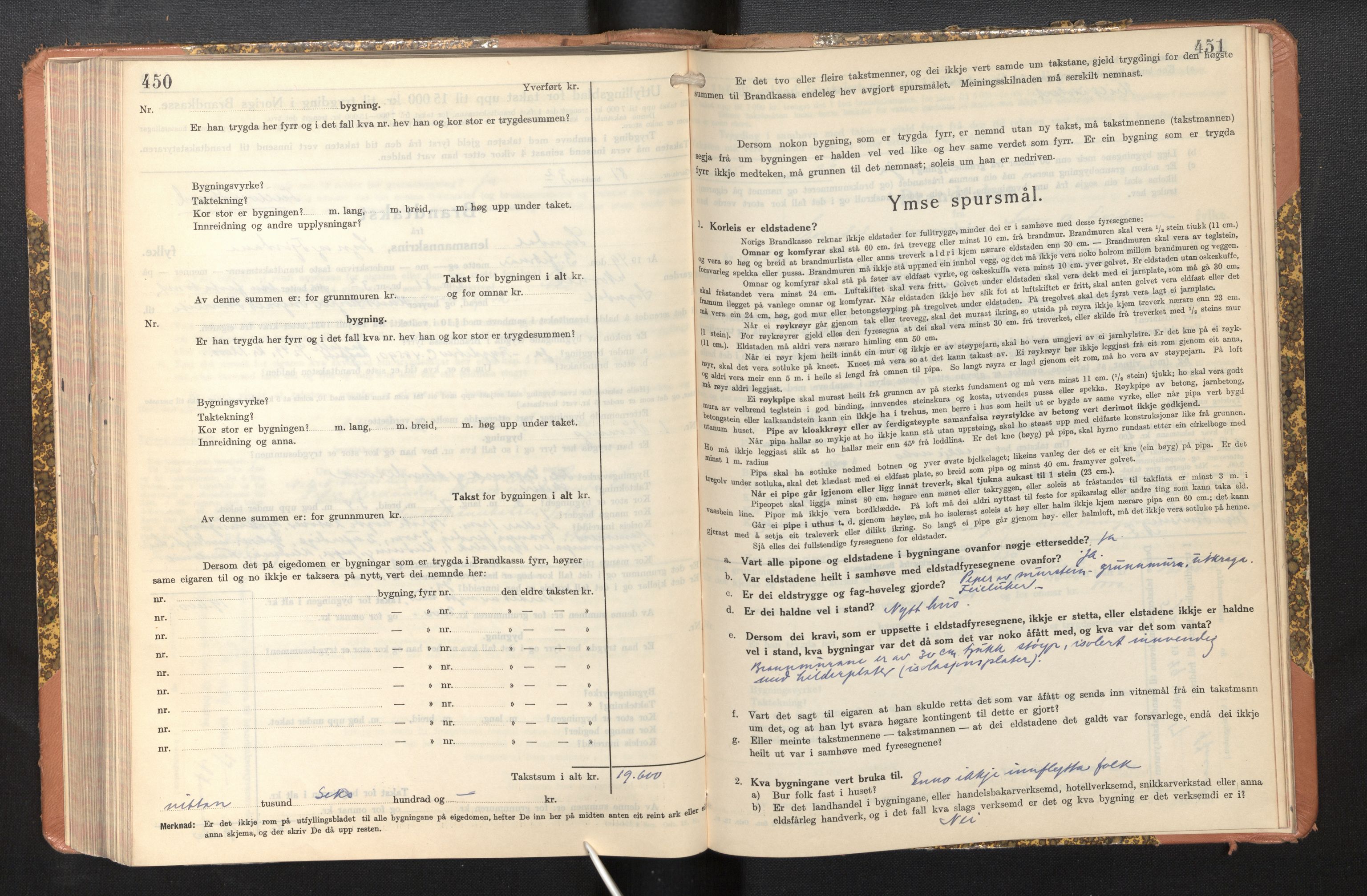 Lensmannen i Sogndal, AV/SAB-A-29901/0012/L0014: Branntakstprotokoll, skjematakst, 1938-1950, p. 450-451