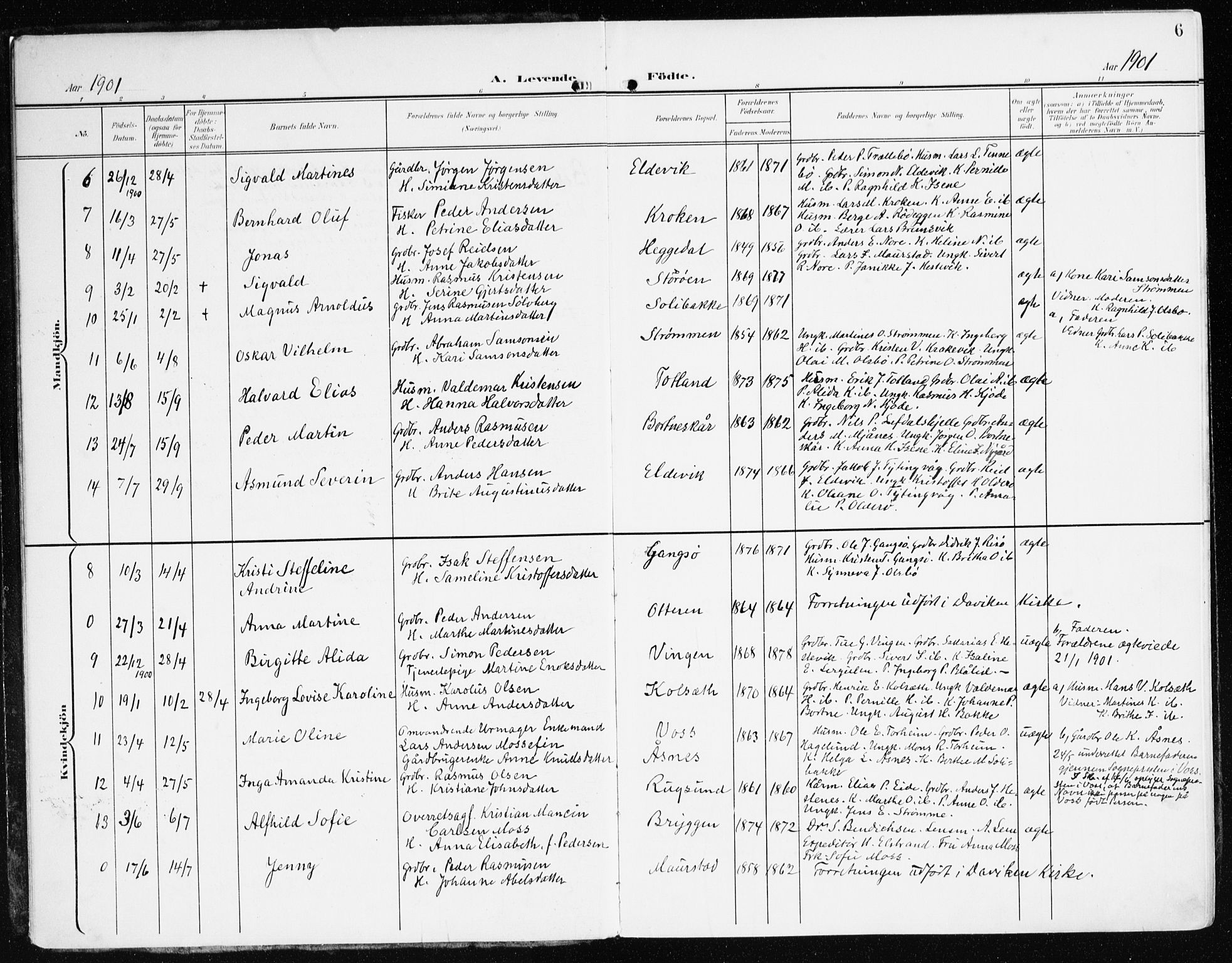 Davik sokneprestembete, AV/SAB-A-79701/H/Haa/Haad/L0002: Parish register (official) no. D 2, 1901-1930, p. 6