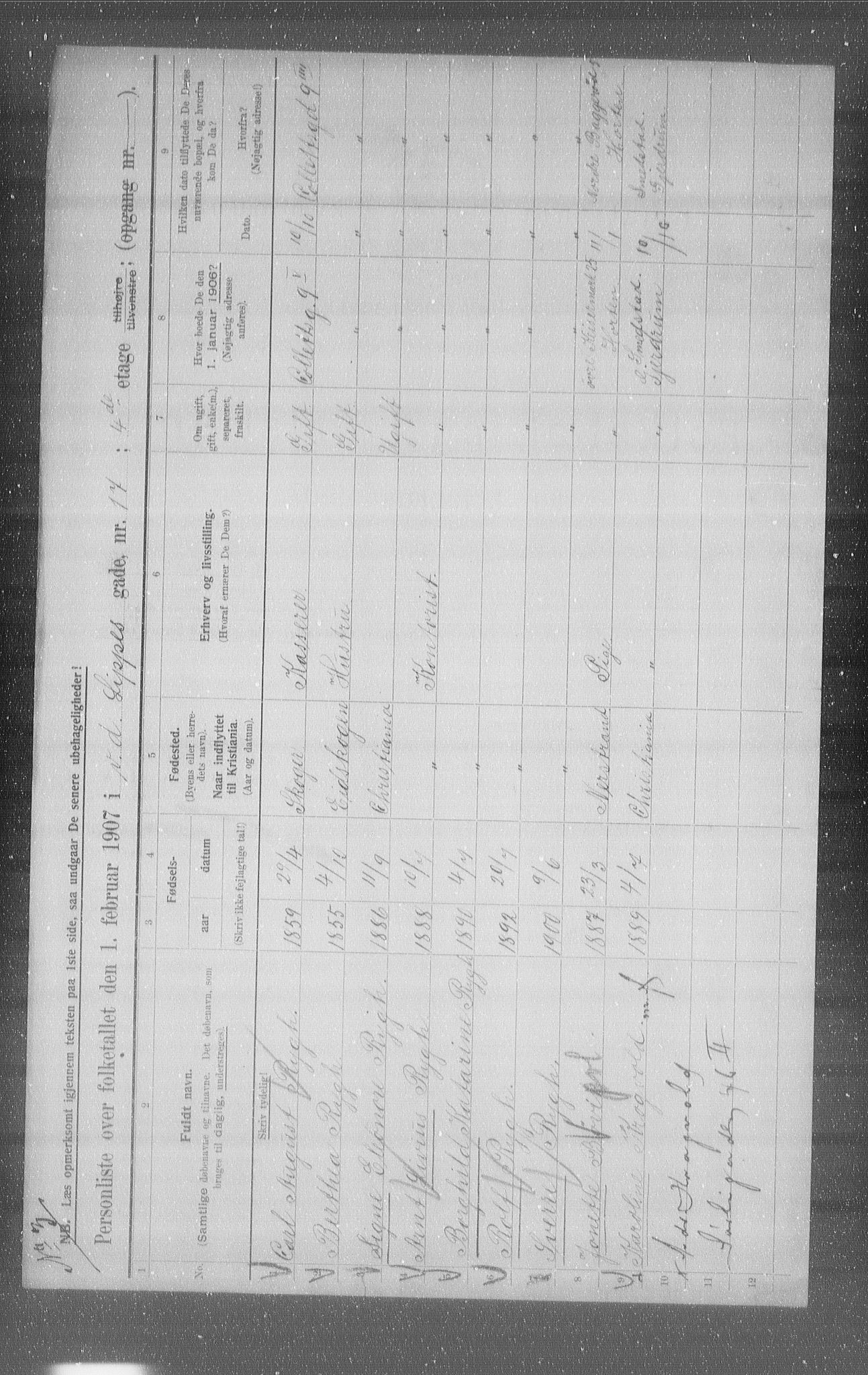 OBA, Municipal Census 1907 for Kristiania, 1907, p. 63750