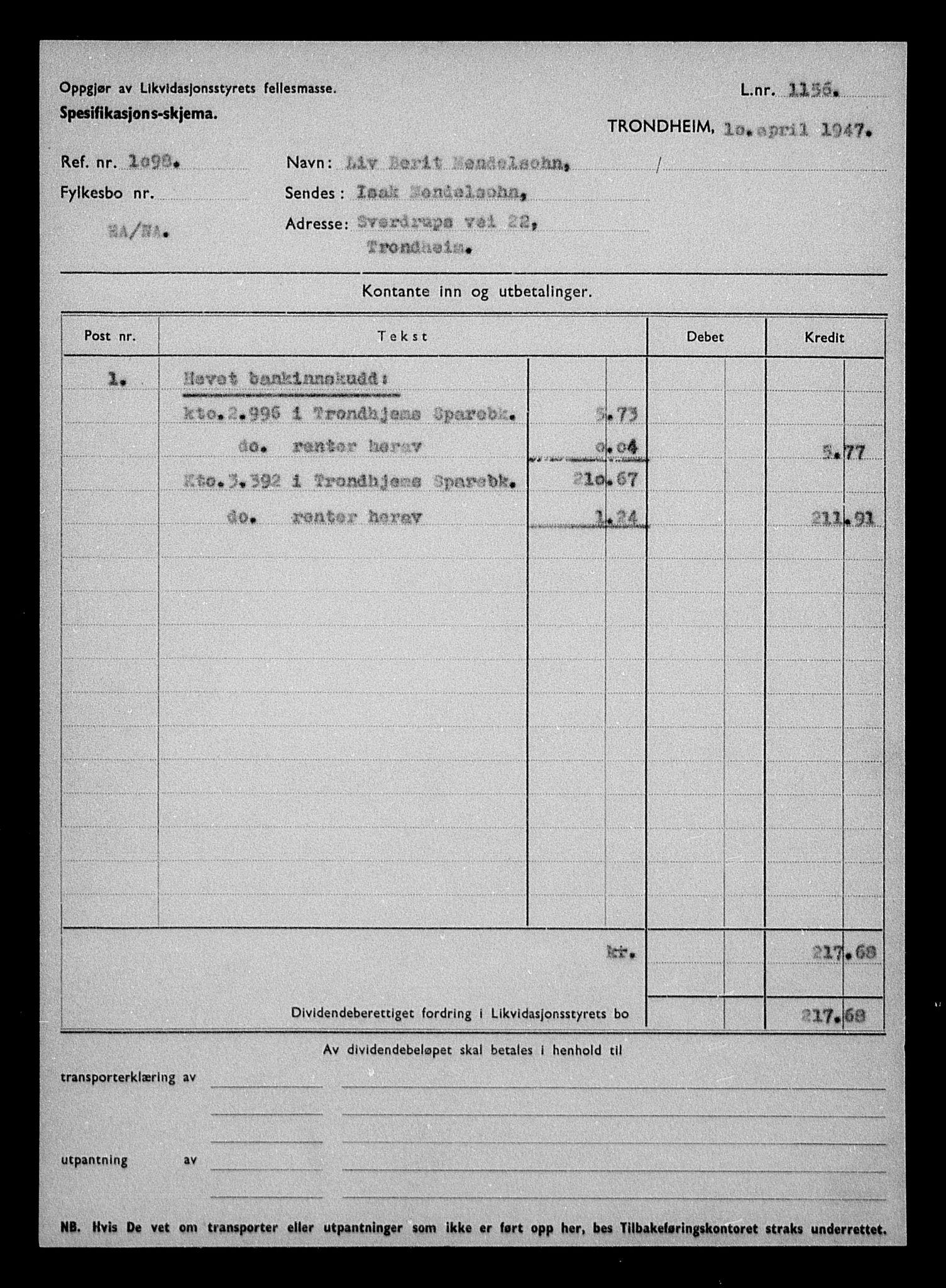 Justisdepartementet, Tilbakeføringskontoret for inndratte formuer, RA/S-1564/H/Hc/Hca/L0905: --, 1945-1947, p. 449