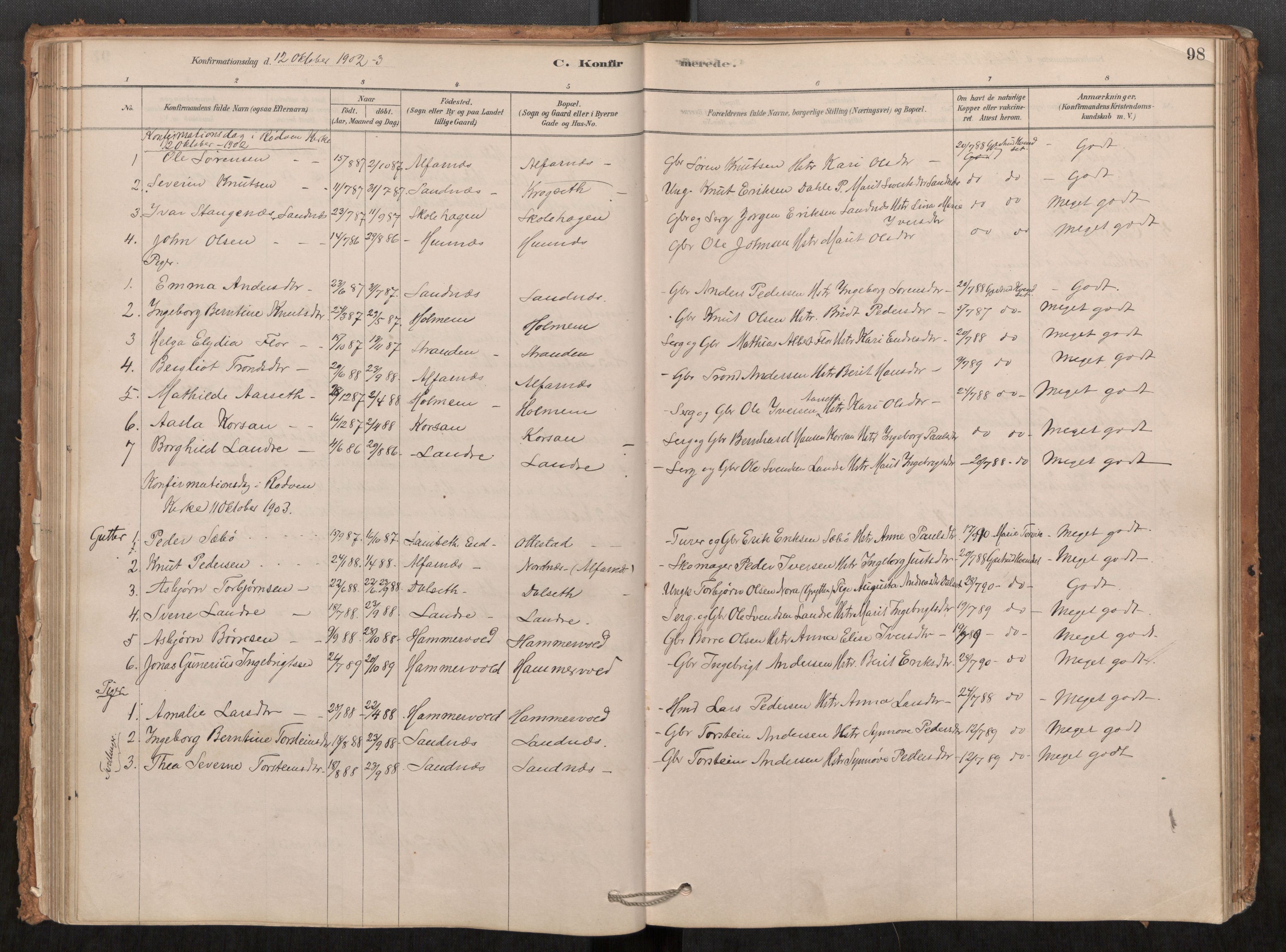 Ministerialprotokoller, klokkerbøker og fødselsregistre - Møre og Romsdal, AV/SAT-A-1454/548/L0615: Parish register (official) no. 548A02, 1878-1906, p. 98