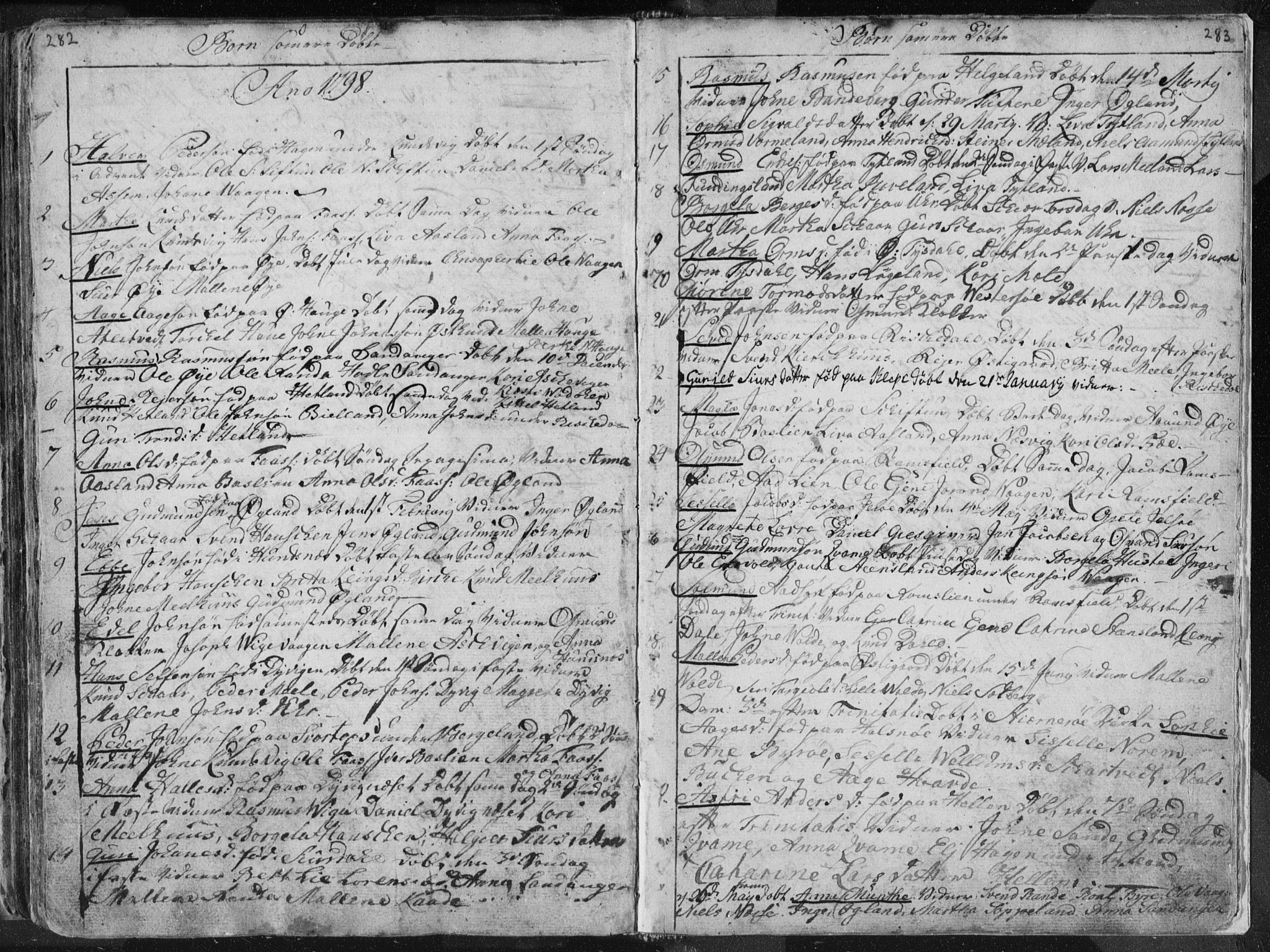 Hjelmeland sokneprestkontor, SAST/A-101843/01/IV/L0001: Parish register (official) no. A 1, 1760-1799, p. 282-283