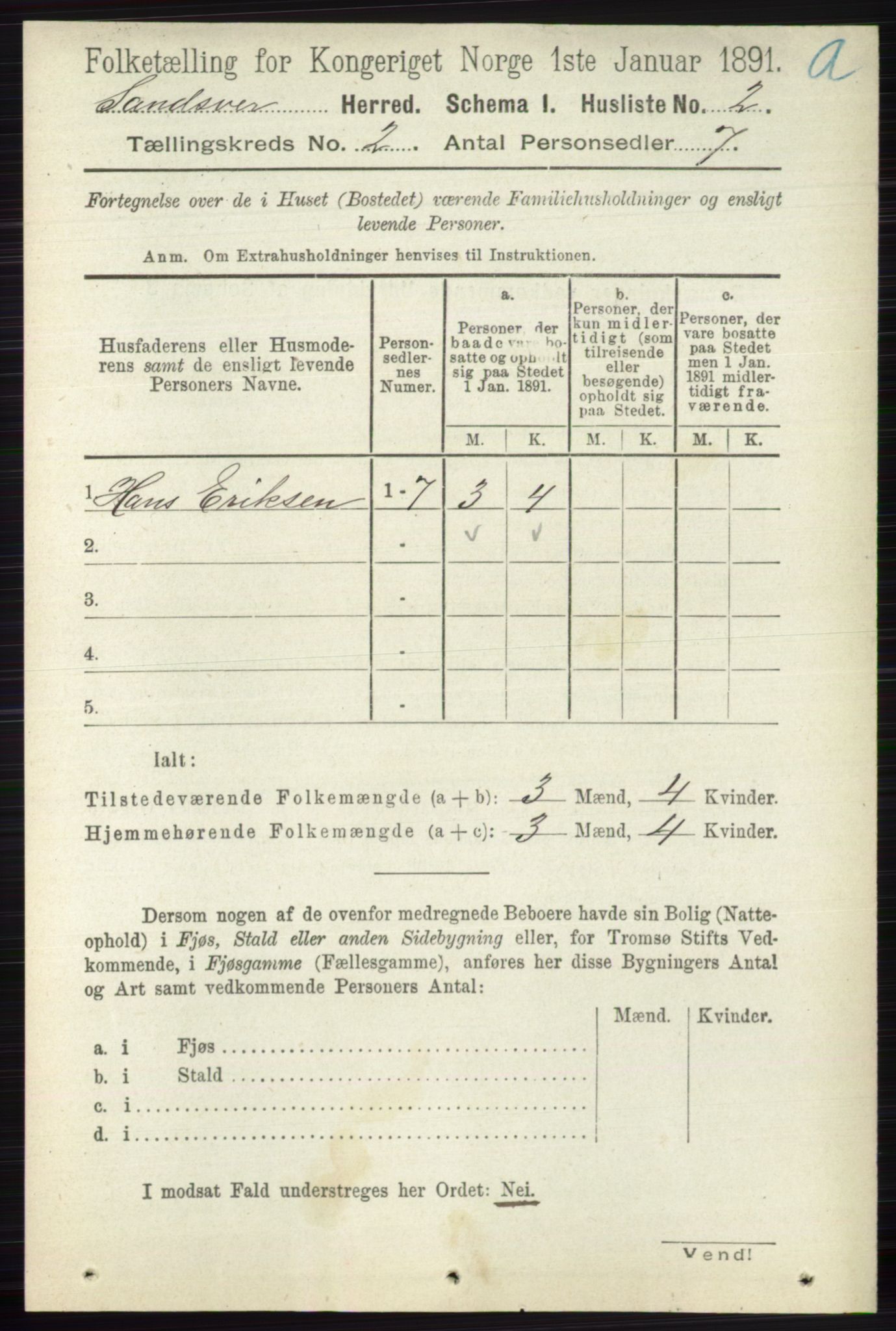 RA, 1891 census for 0629 Sandsvær, 1891, p. 593