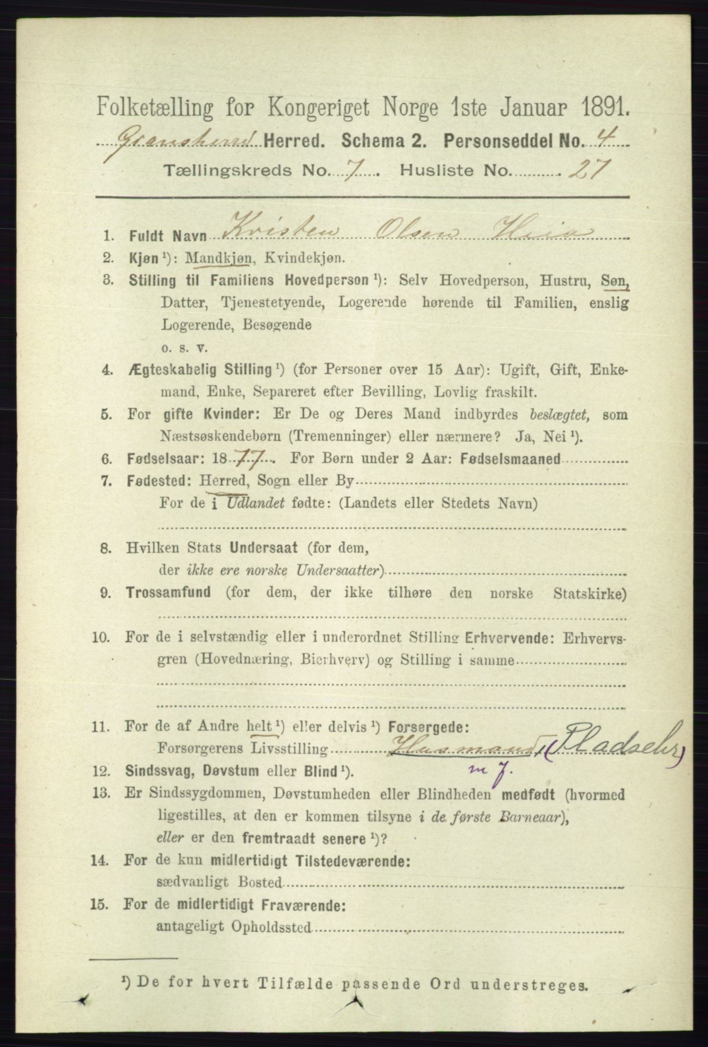 RA, 1891 census for 0824 Gransherad, 1891, p. 1361