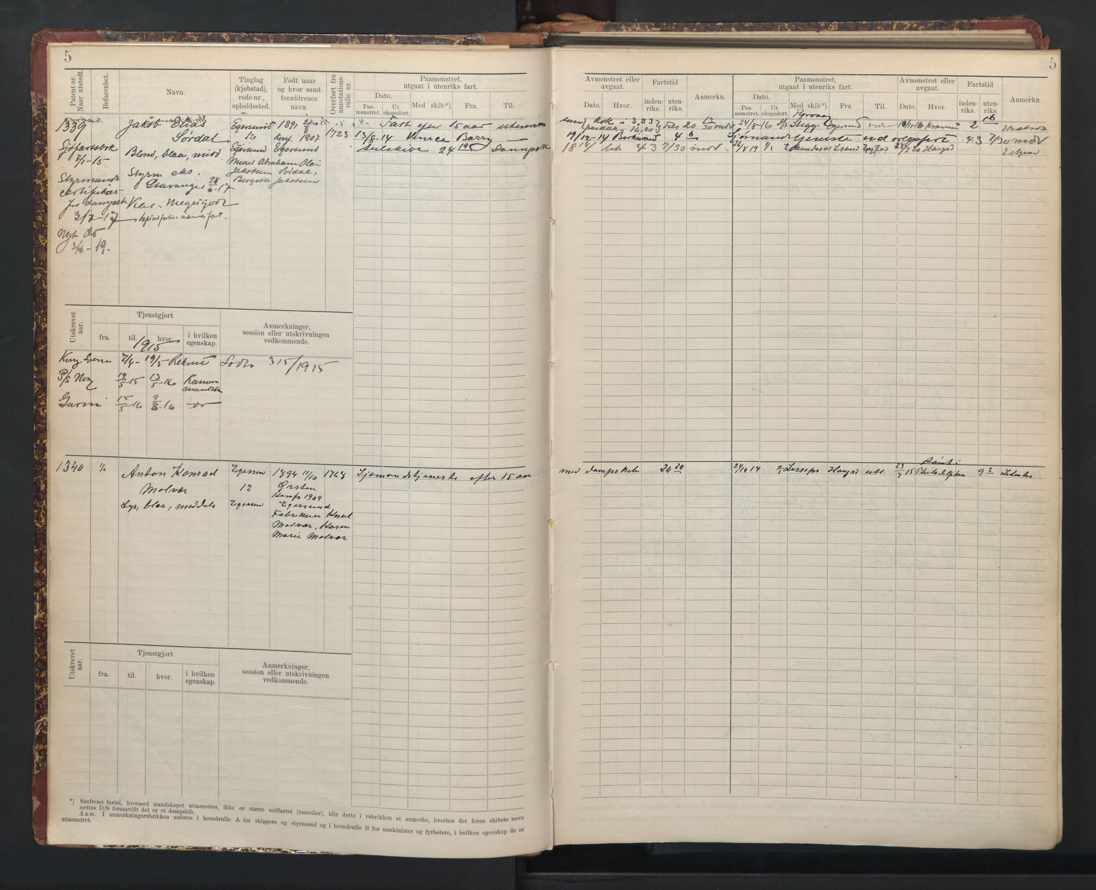 Egersund mønstringskrets, AV/SAK-2031-0019/F/Fb/L0003: Hovedrulle nr 1331-1567, O-5, 1900-1948, p. 7