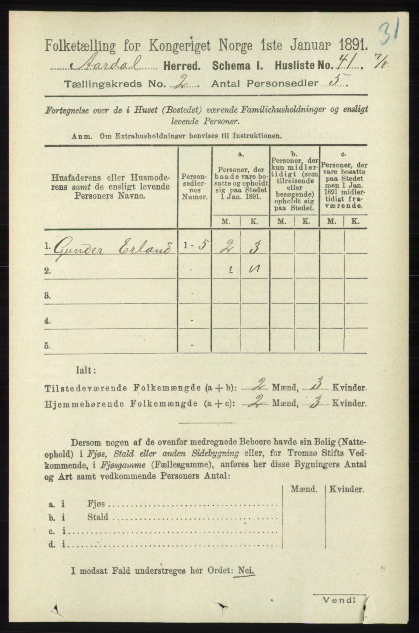 RA, 1891 census for 1131 Årdal, 1891, p. 569