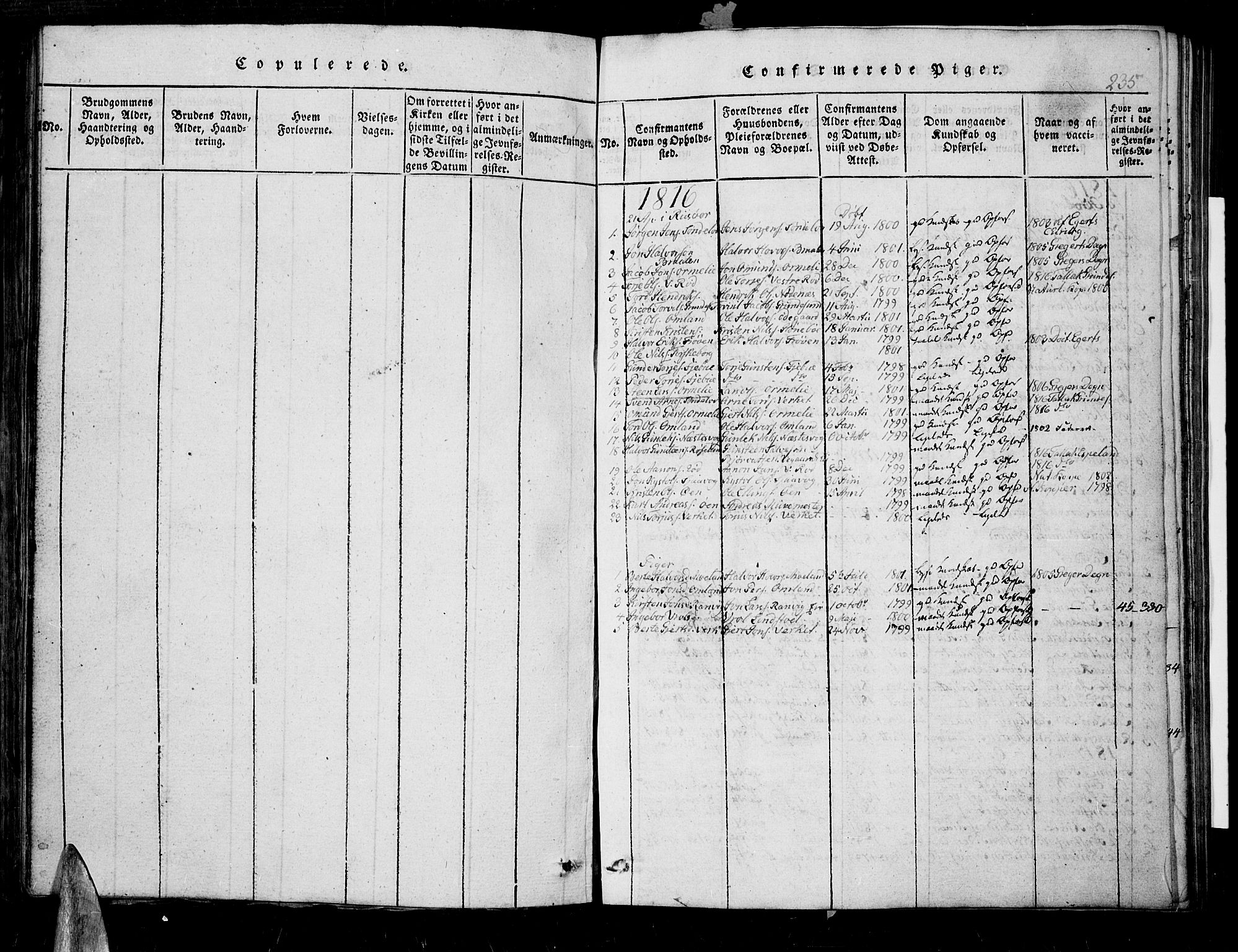 Søndeled sokneprestkontor, AV/SAK-1111-0038/F/Fb/L0002: Parish register (copy) no. B 2, 1816-1839, p. 235