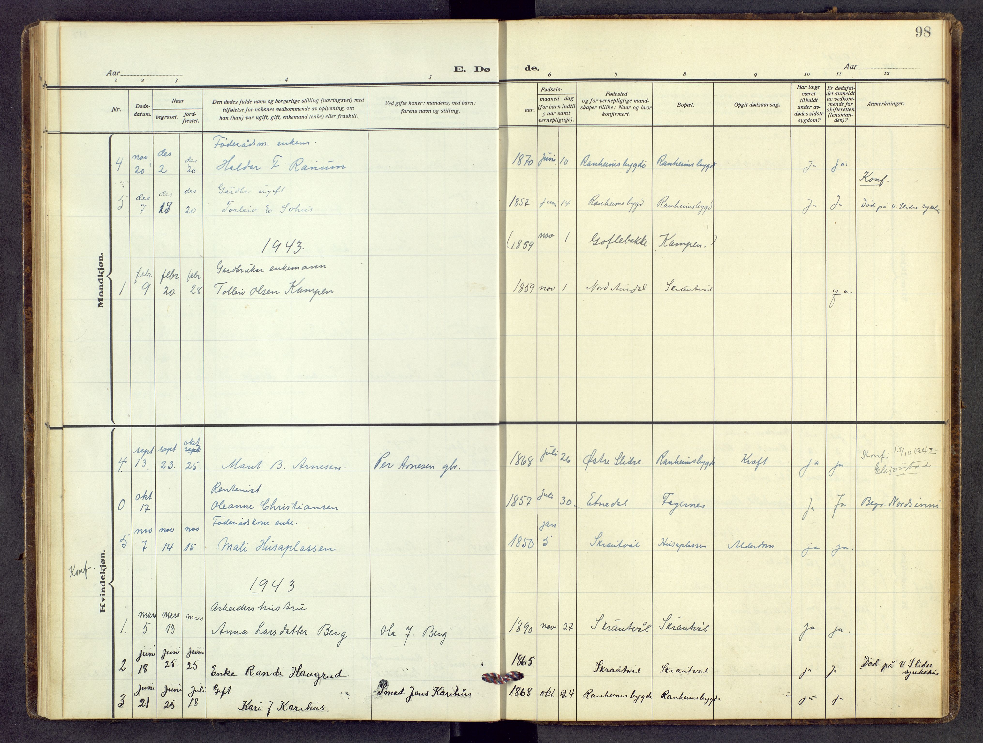 Nord-Aurdal prestekontor, AV/SAH-PREST-132/H/Ha/Hab/L0018: Parish register (copy) no. 18, 1936-1960, p. 97b-98a